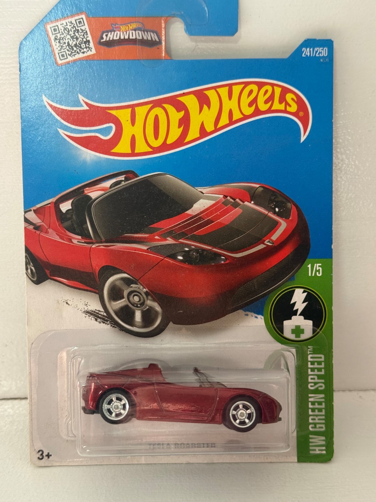 2016 HOT WHEELS SUPER TREASURE HUNT 1/5 HW GREEN SPEED TESLA ROADSTER 1:64