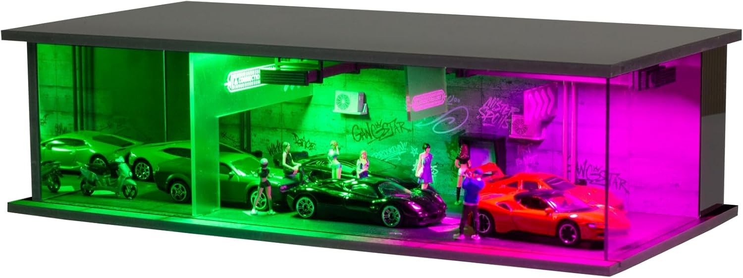 1:64 Diorama Punk Garage Model LED Lighting Parking Lot Scene Building Model US