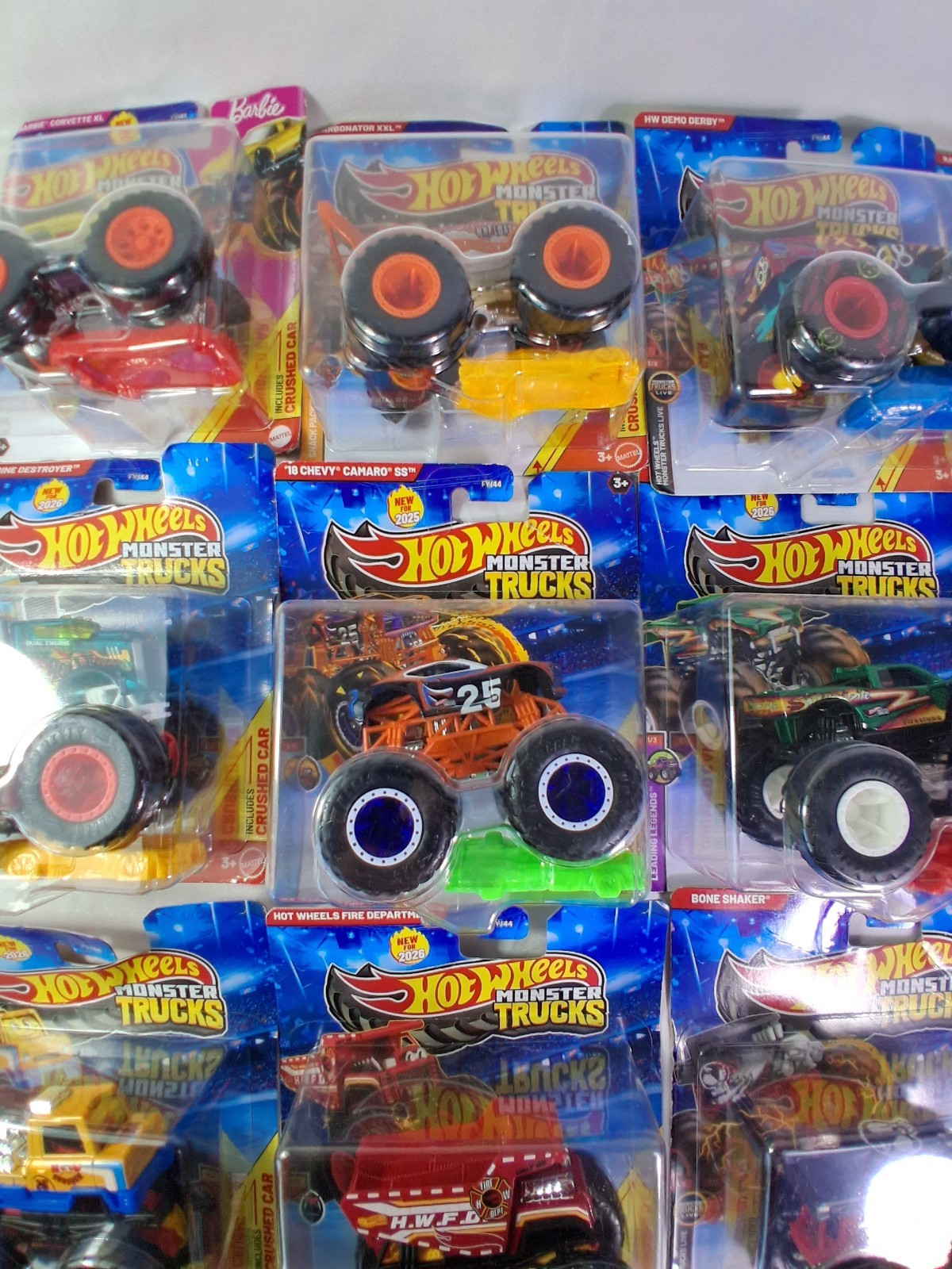 Lot of 12 Hot Wheels Monster Trucks Sealed Bone Shaker Fire Dept Camaro SS…