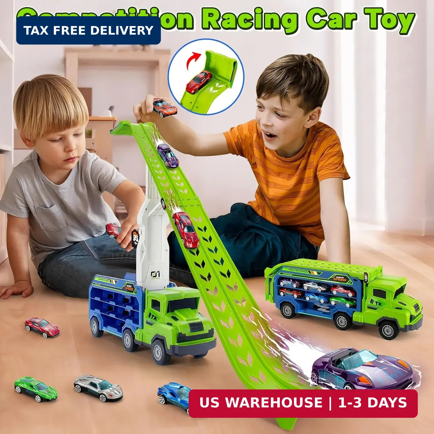BainGesk Truck Toys Car for 3, 4, 5, 6 Years Old Boys, Carrier Race Truck Toys,