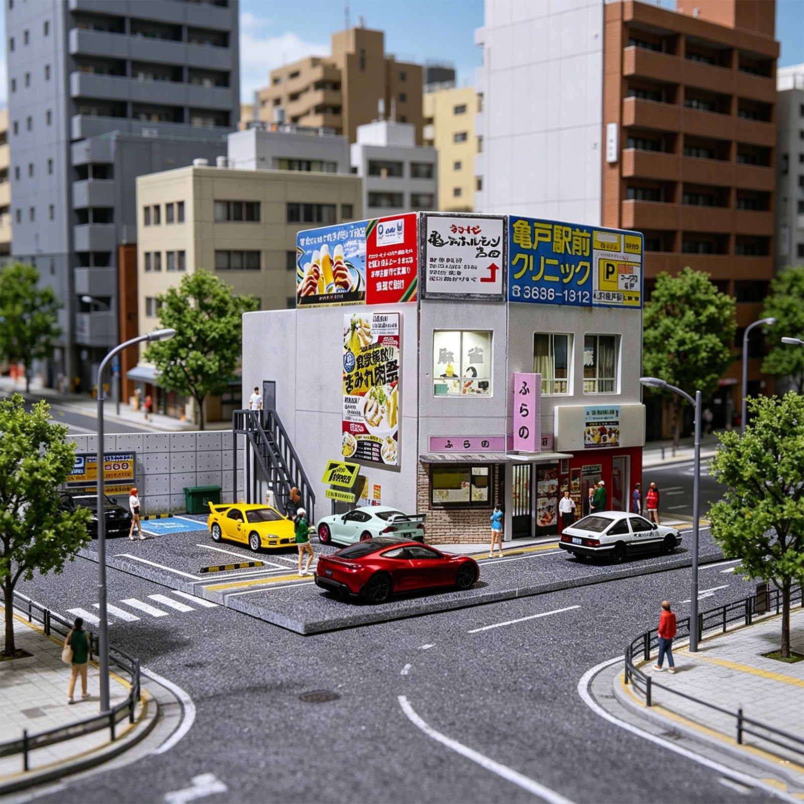 Diorama 1/64 Die-Cast Car Garage Model LED Japanese Street Building Display Toys