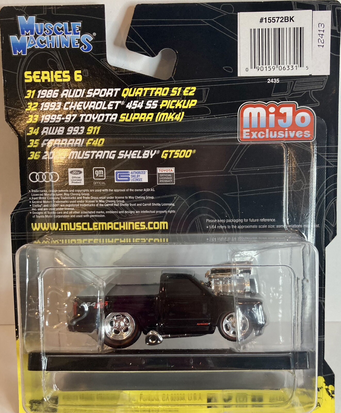1993 CHEVROLET 454 SS PICKUP BLACK 1/64 DIECAST MODEL BY MUSCLE MACHINES