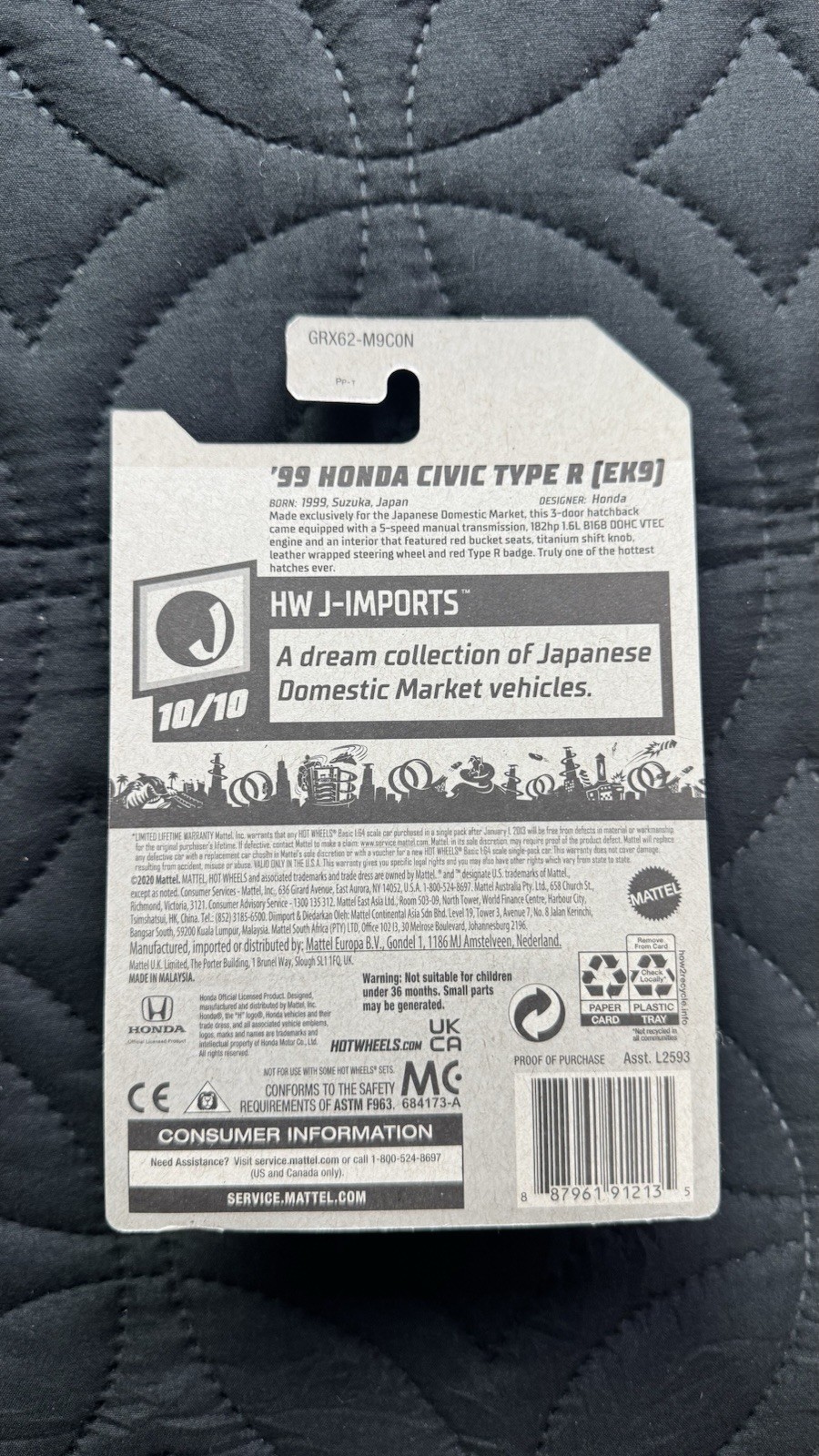 2021 Hot Wheels White ‘99 Honda Civic Type R EK9 214/250 HW J-Imports 10/10