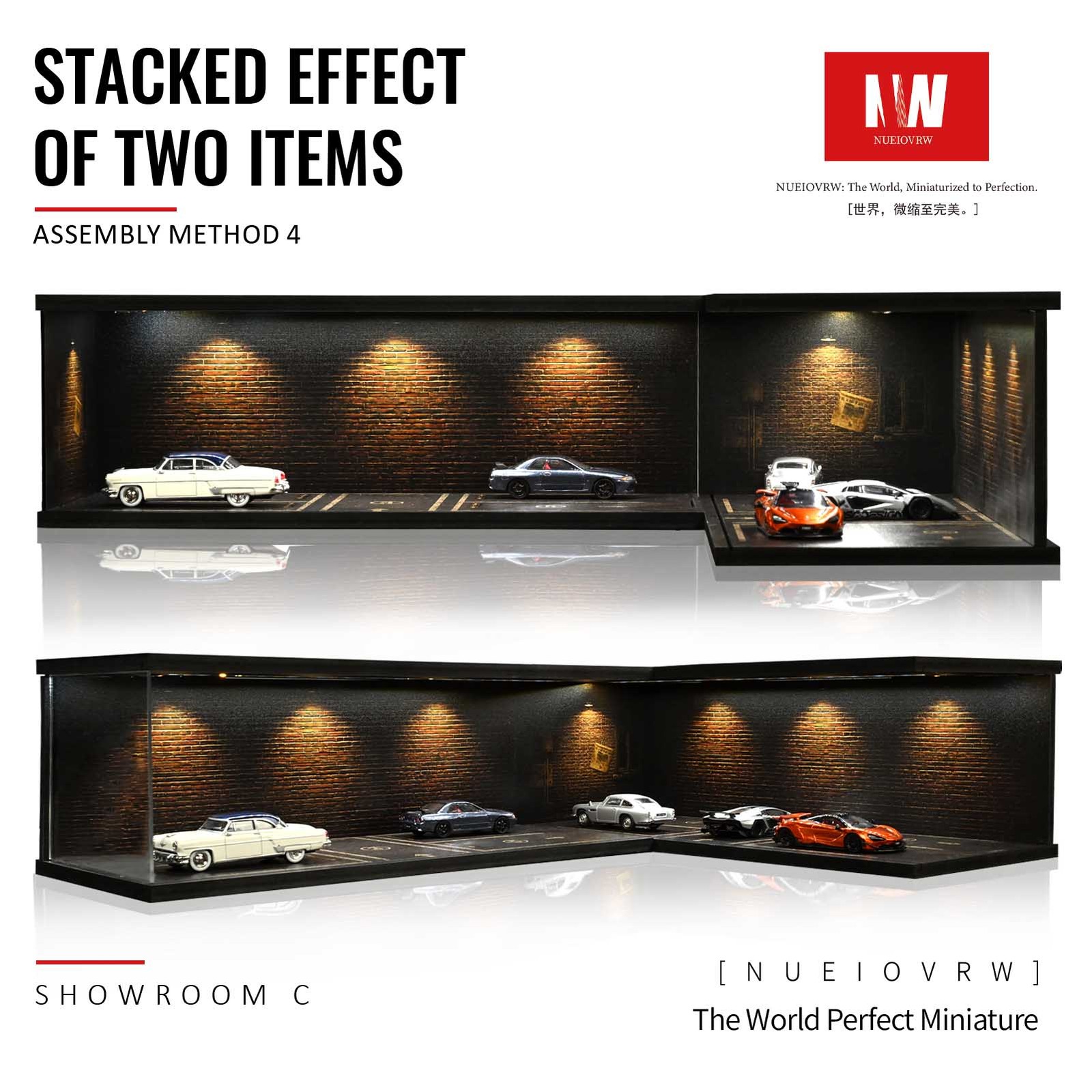 US 1:64/43 Black Garage Diorama Model LED Lighting Parking Lot Display Case Gift