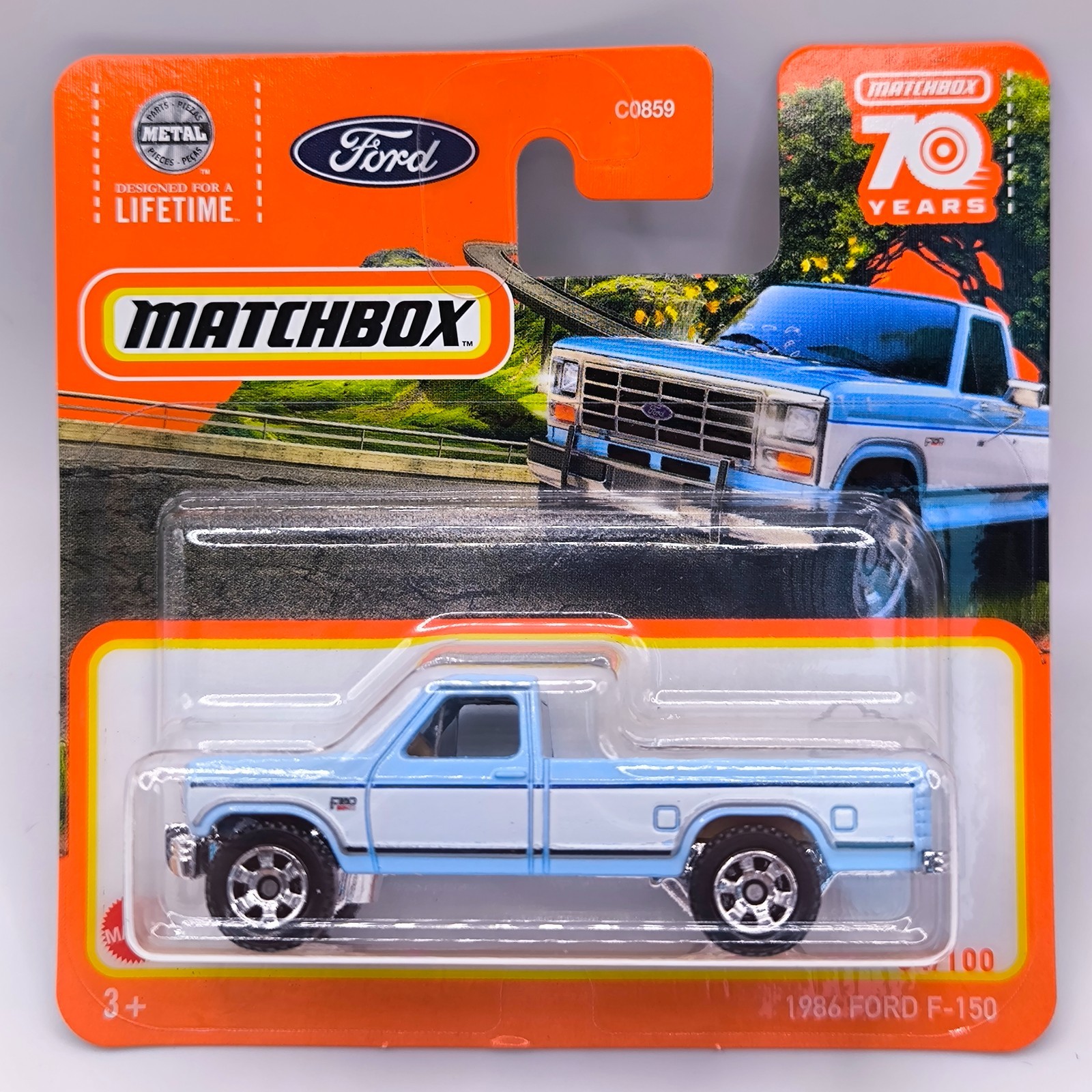 MATCHBOX Short Card MBX 2023 1986 FORD F-150 BLUE WHITE 84/100 C0859