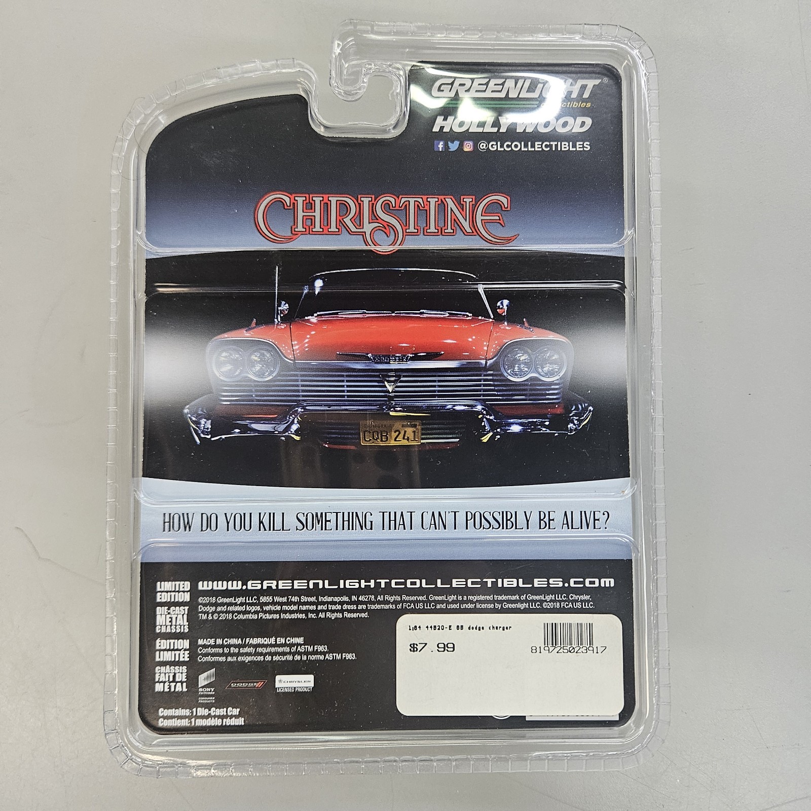 GREENLIGHT HOLLYWOOD SERIES 22 FROM THE MOVIE CHRISTINE 1968 DODGE CHARGER VHTF
