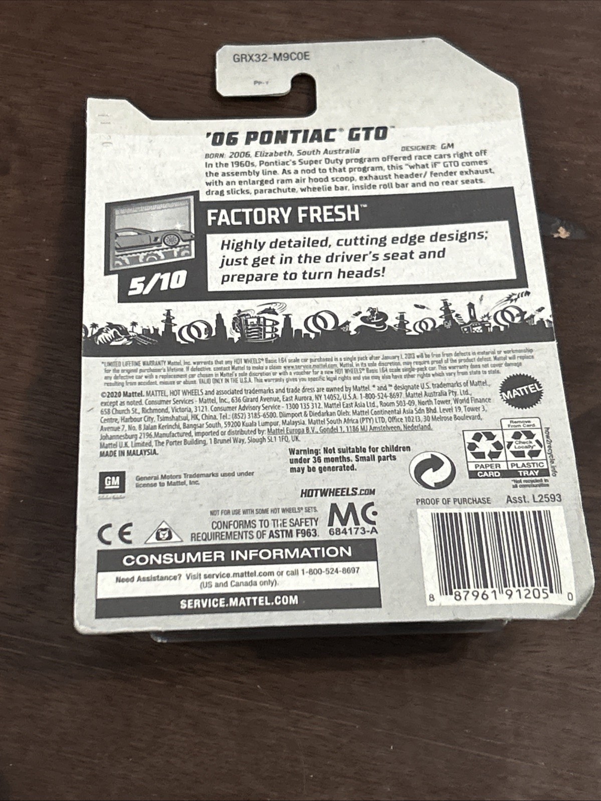 Hot Wheels HW Factory Fresh 2006 Pontiac GTO 2020 Backing Has Ware