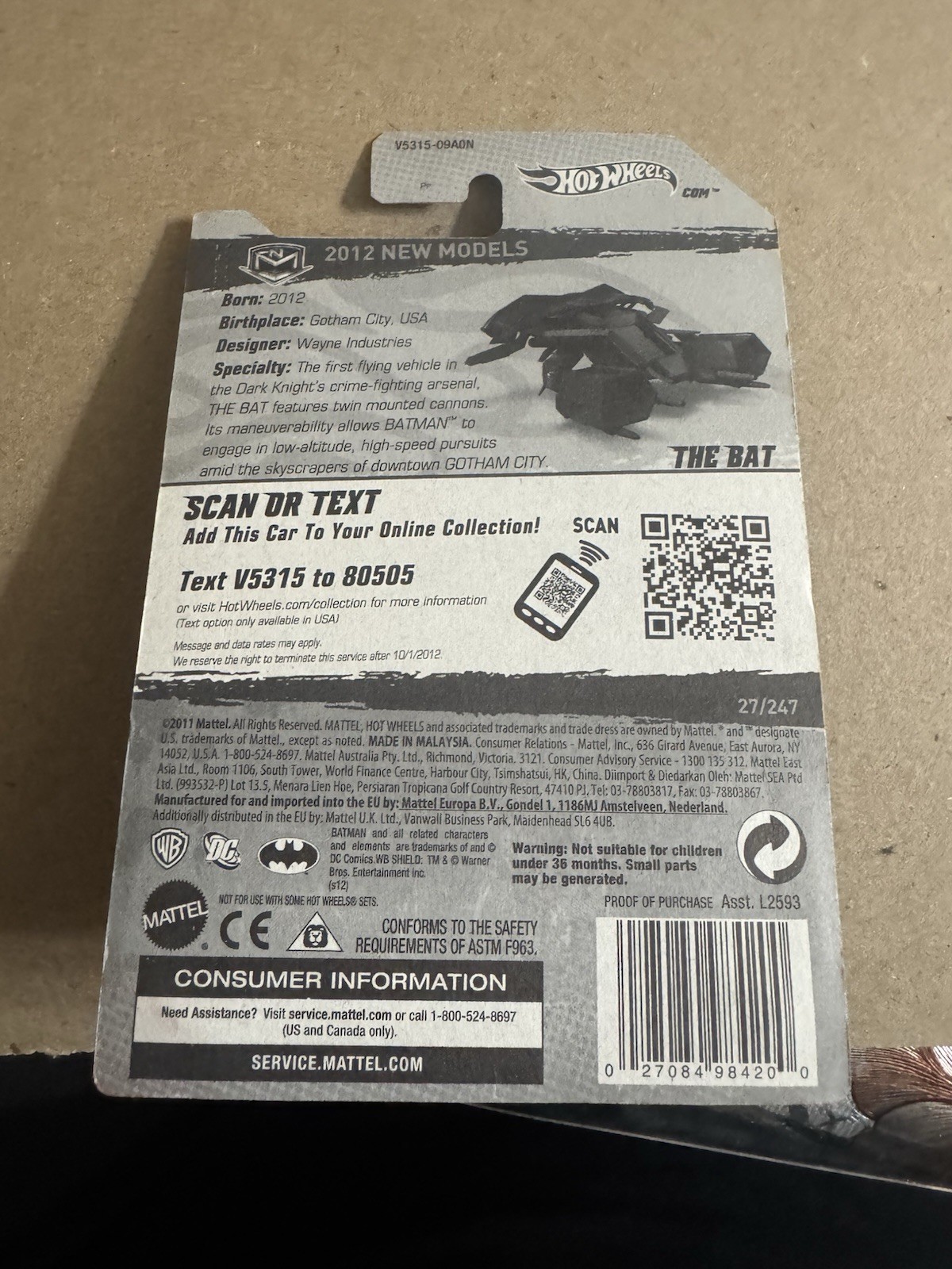 Hot Wheels 2012 New Models The Bat 27/50 Dark Knight Rises Batman & 2016 The Bat