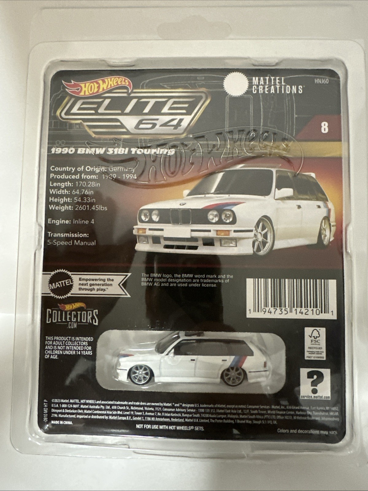 Hot Wheels Elite 64 1990 BMW 318i Touring Collectors HNJ60 #8 RLC
