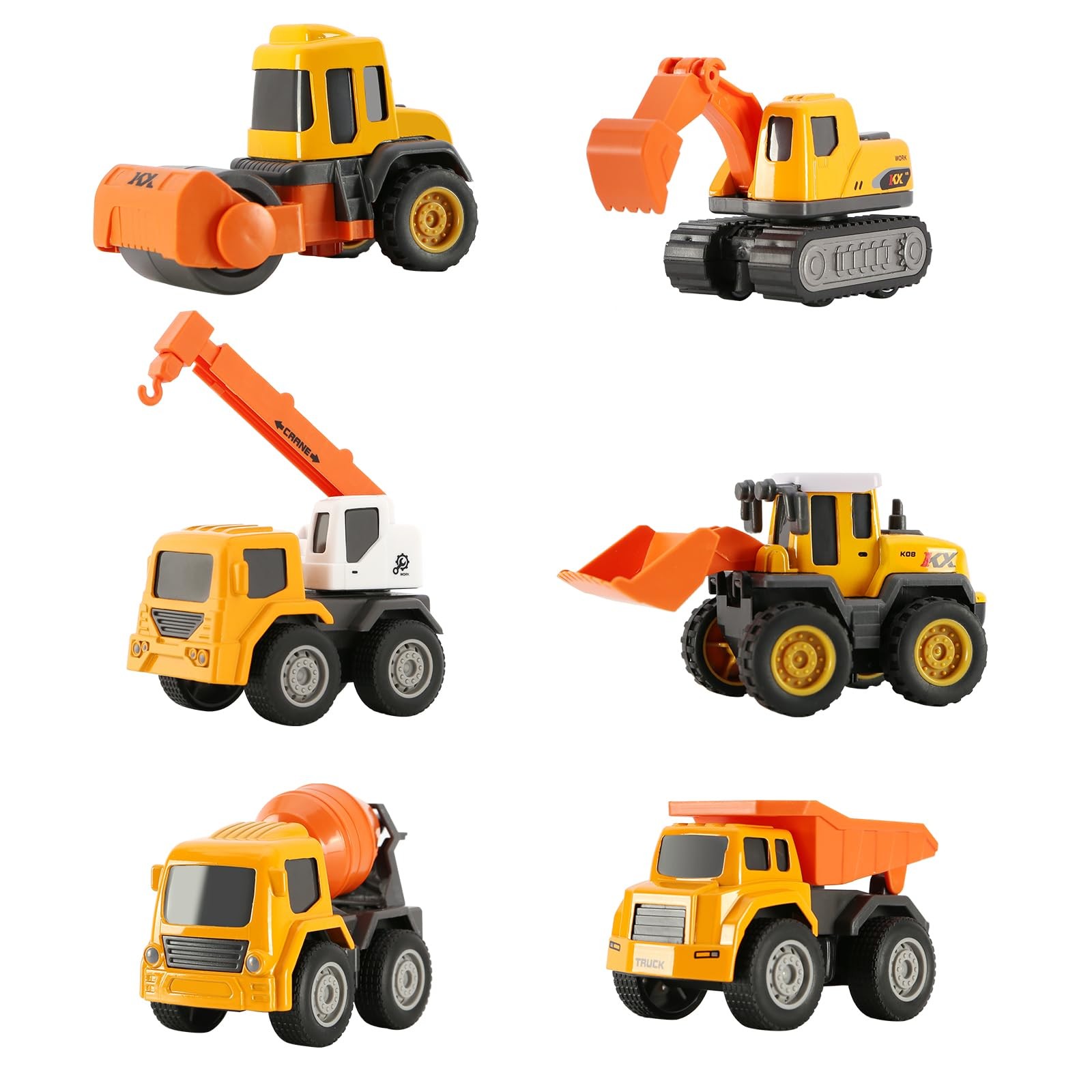 6-in-1 Mini Die Cast Alloy Construction Vehicle Set, Pull Back Toy Cars for 3…