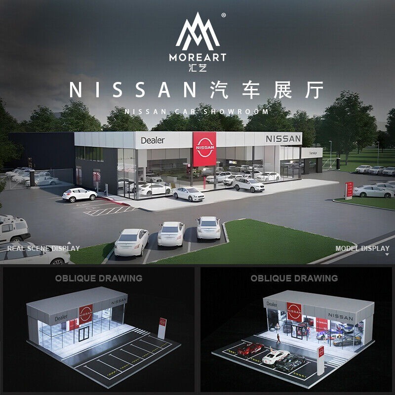 1/64 Diorama Car Garage Model LED Lighting Car Showroom Scene Display Model Gift