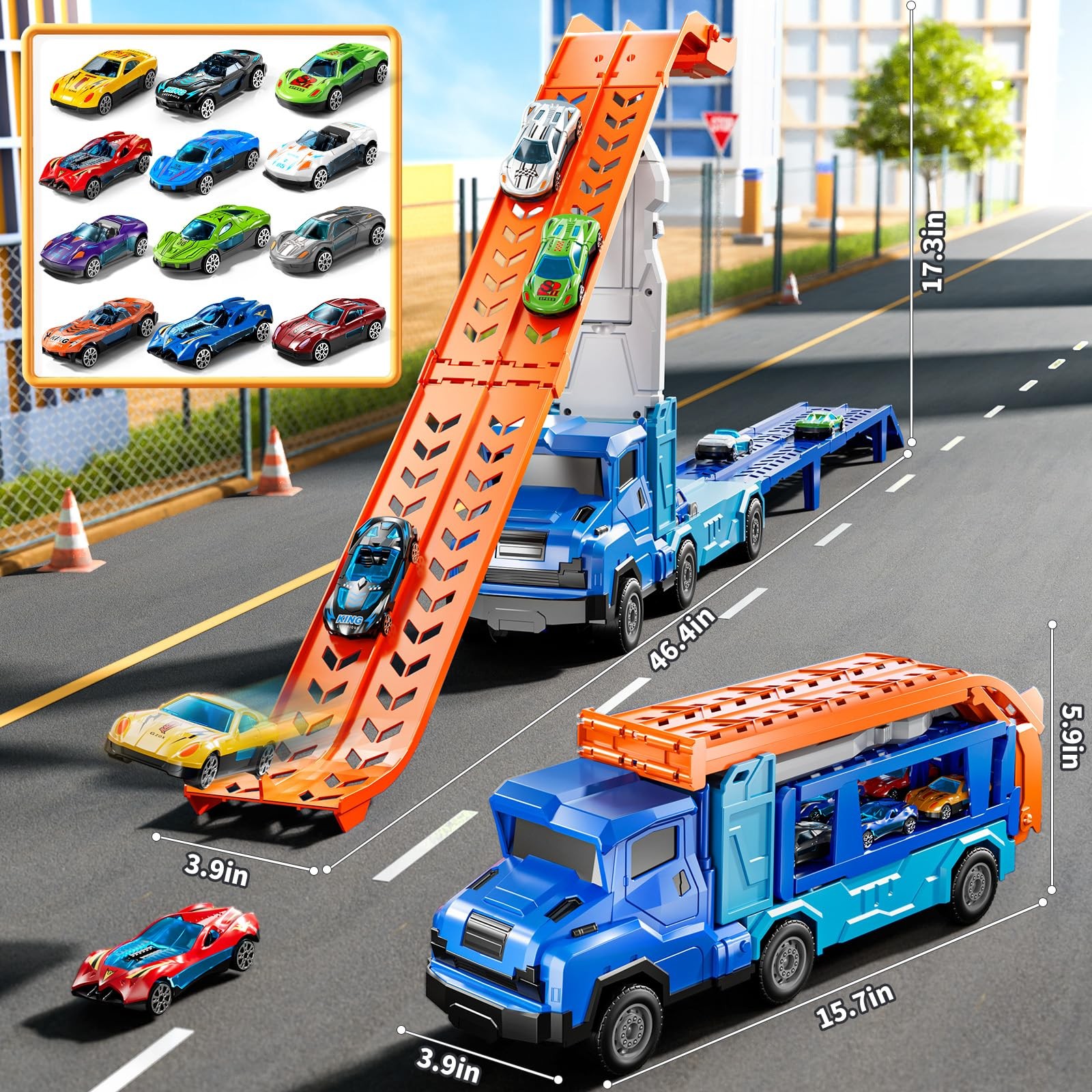 Car Truck Toys for 3 4 5 6 7 8 Years Old Boys, Transporter Truck Track Set wi…