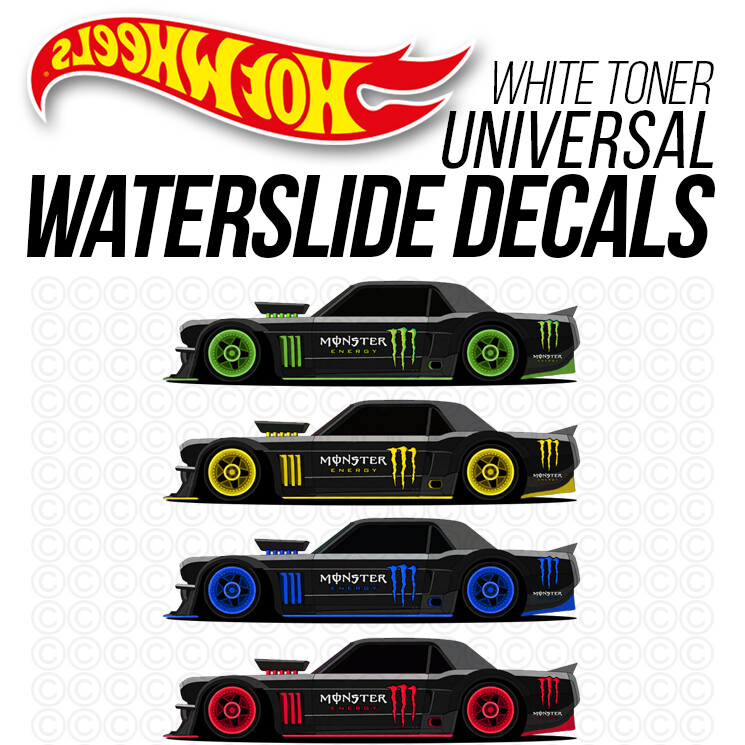 1/64 Scale MONSTER Custom White Toner Universal WaterSlide Decal Hot Wheelz