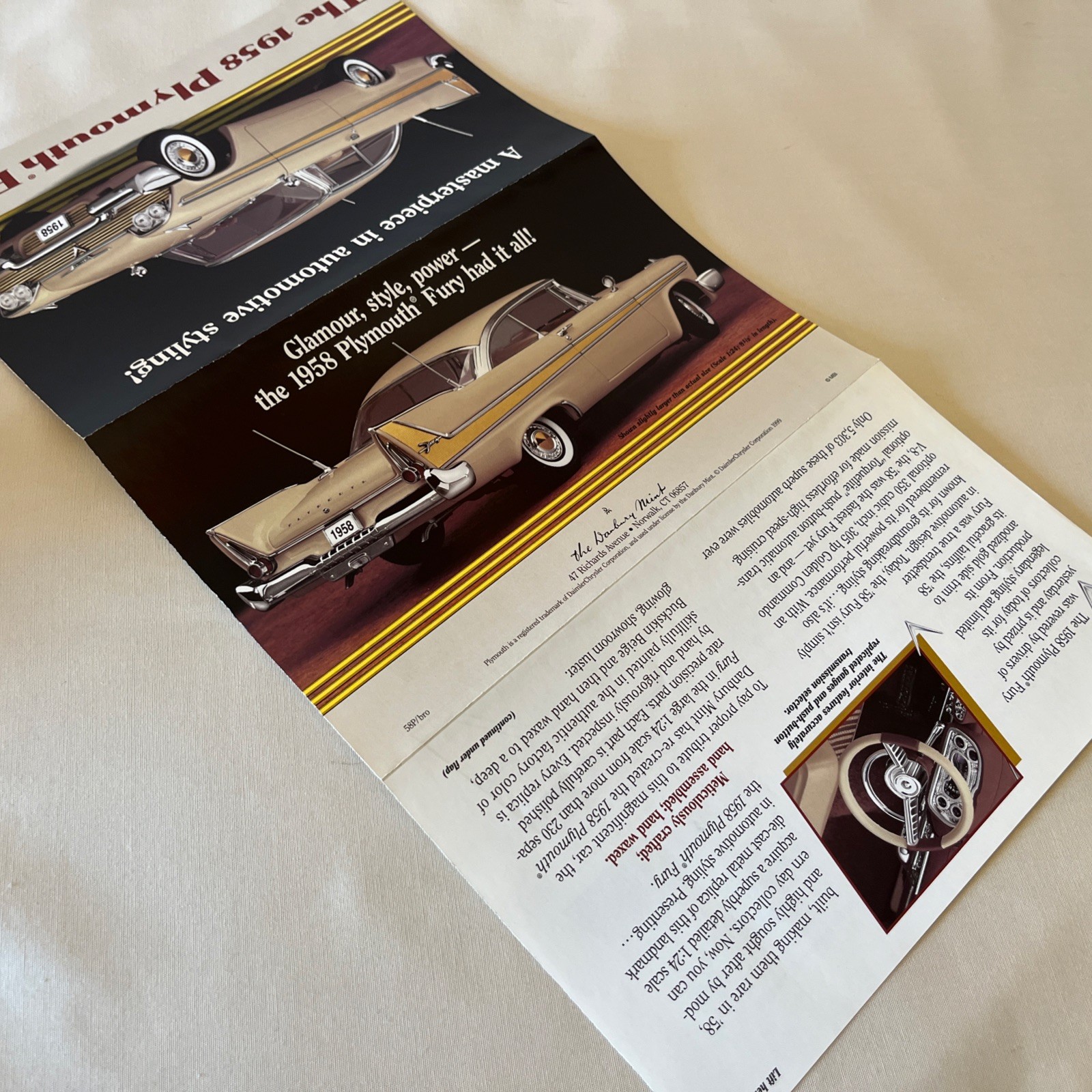 Danbury Mint 1958 Plymouth Fury Brochure Paperwork Only 1:24