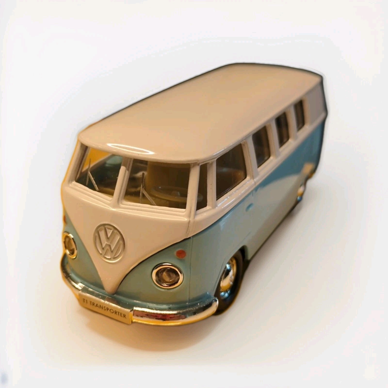 1:31 VW Volkswagen Bus Blue White Diecast Model Car With Stand & Box Opening New