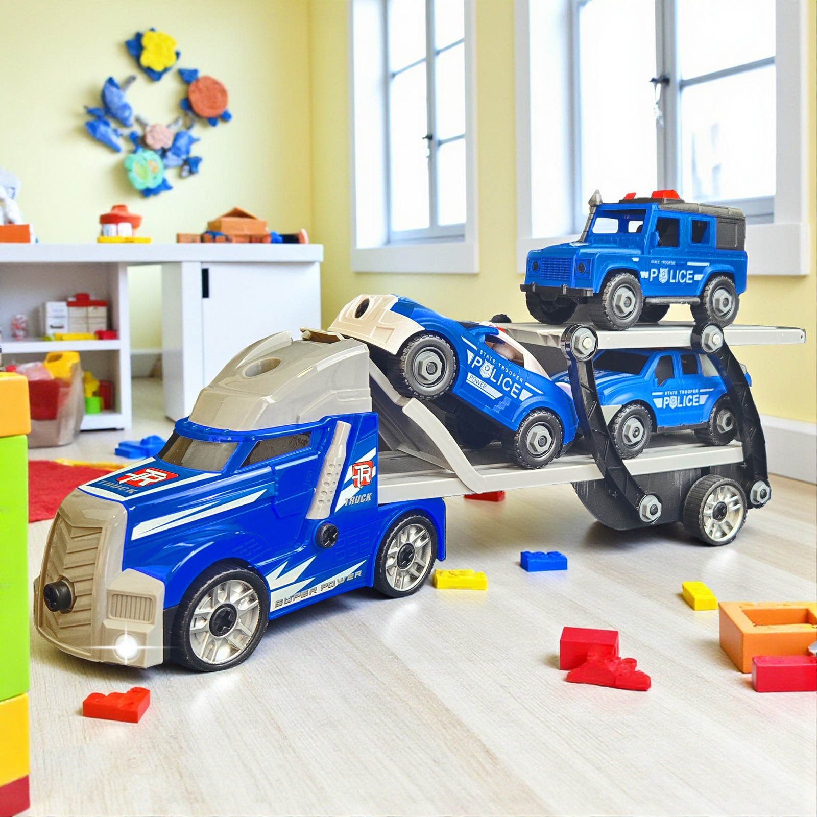 DIY Building Truck Playset with 3 Take-Apart Vehicles – Lights & Sounds