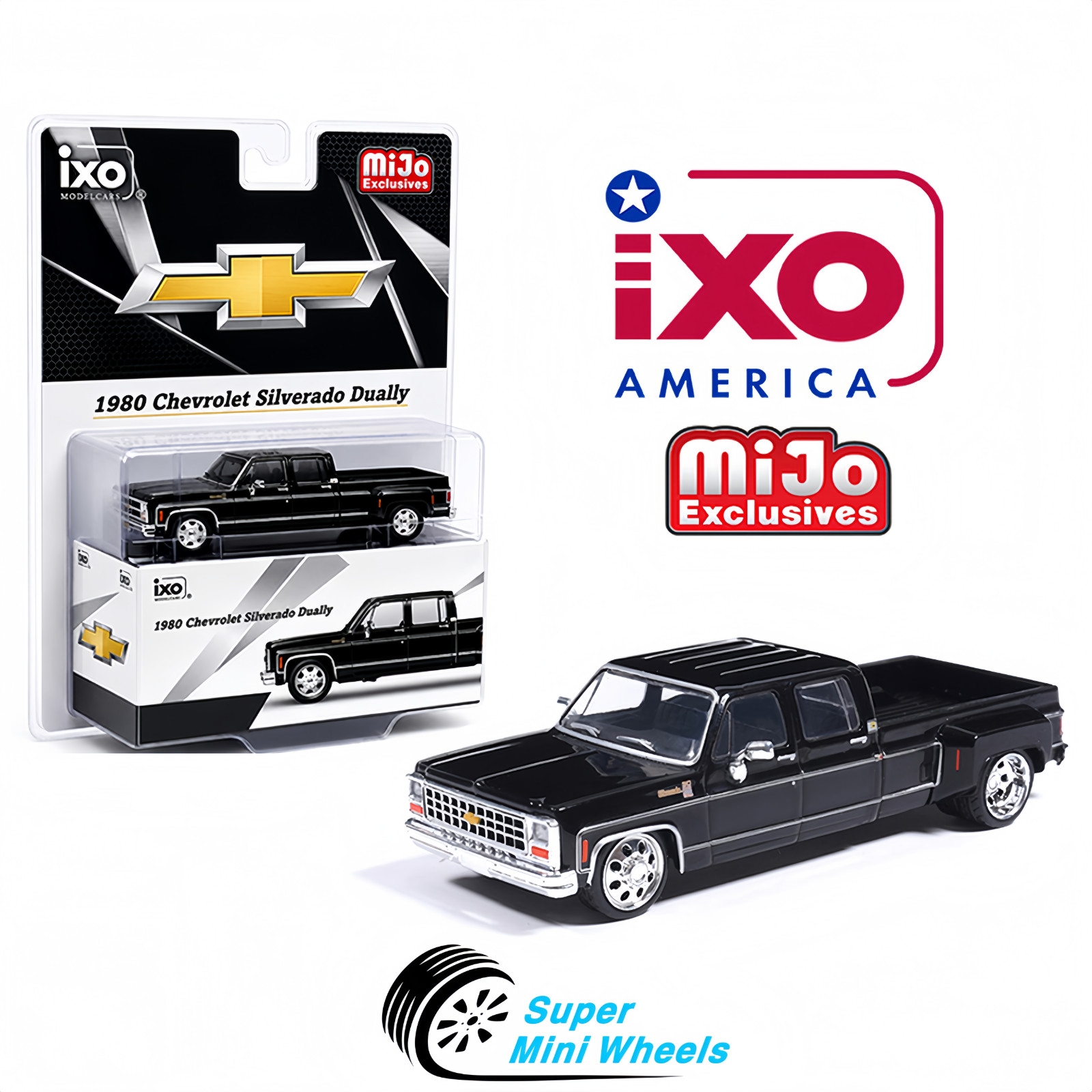 IXO Model 1:64 1980 Chevrolet Silverado C30 Crew Cab Dually Lowered – Black