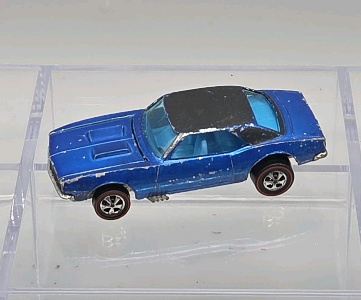 Vintage Hot Wheels Redline 1968 Blue Custom Camaro Blue Interior Hong Kong