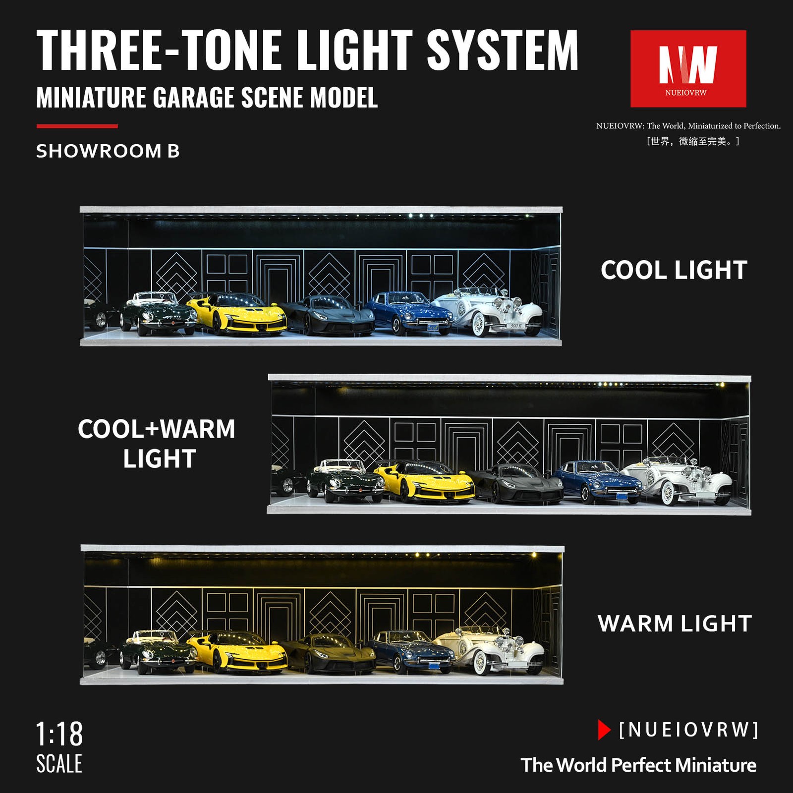 Diorama 1/18 Car Garage Model LED Light Street Building Showroom Display Gift US