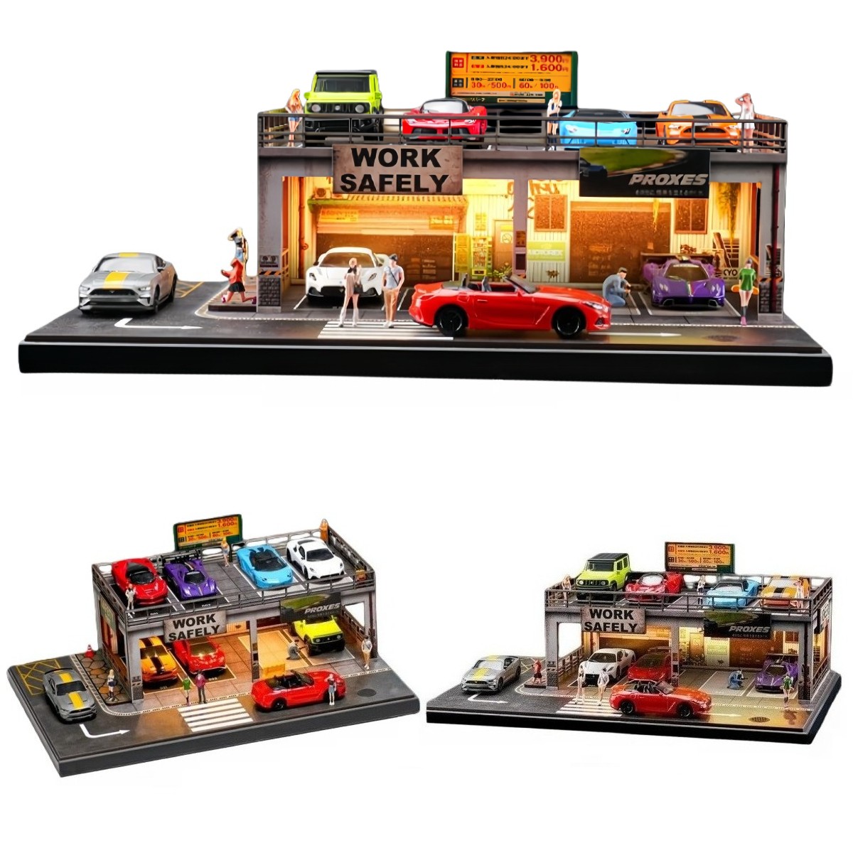Diorama 1:64 Car Garage Model LED Lighting Repair Shop Building Scene Model Toy