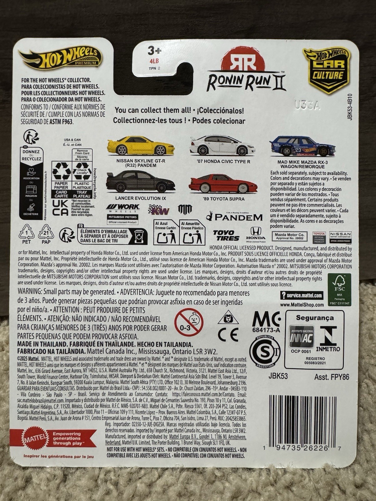 NEW Hot Wheels Car Culture Ronin Run 2 II ’07 HONDA CIVIC TYPE R 1:64 JBK53