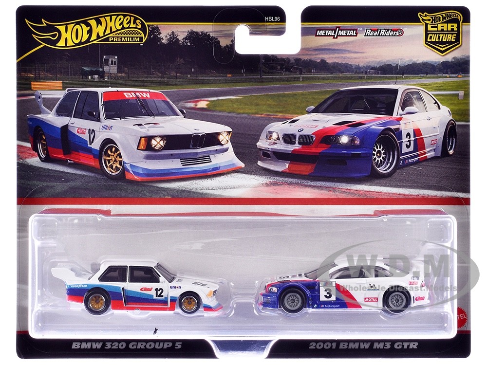 BMW 320 GRP.5 #12 & 2001 BMW M3 GTR WHITE 2PC SET MODELS BY HOT WHEELS JBK99