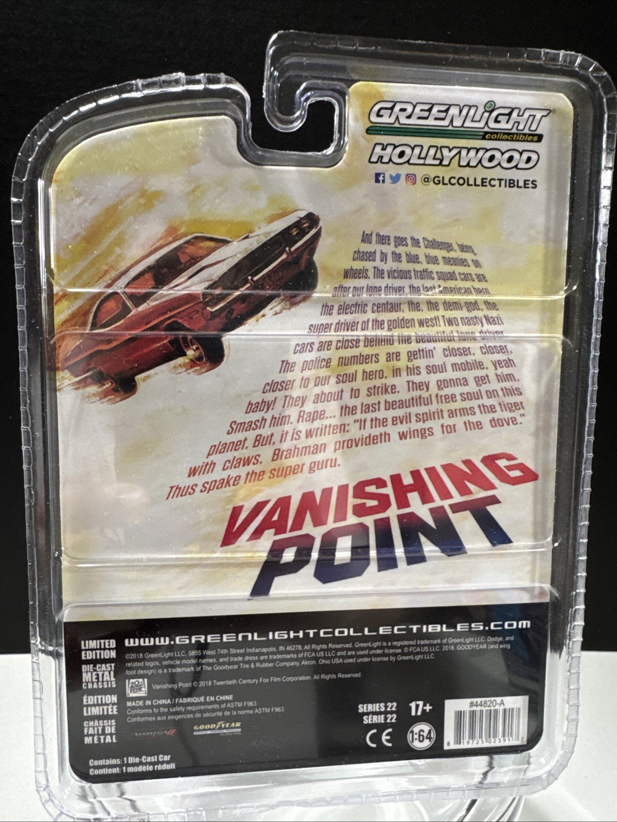 GREENLIGHT HOLLYWOOD SERIES 22 VANISHING POINT 1970 DODGE CHALLENGER R/T HTF