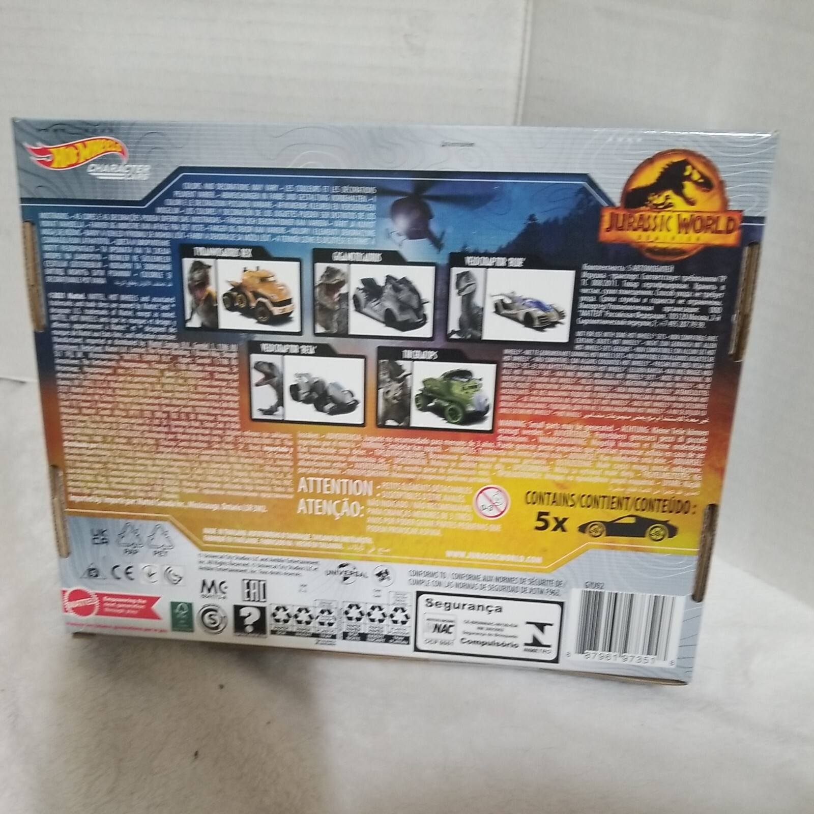 2022 NEW Hot Wheels Jurassic World Dominion Character Car 5 Pack Box Set