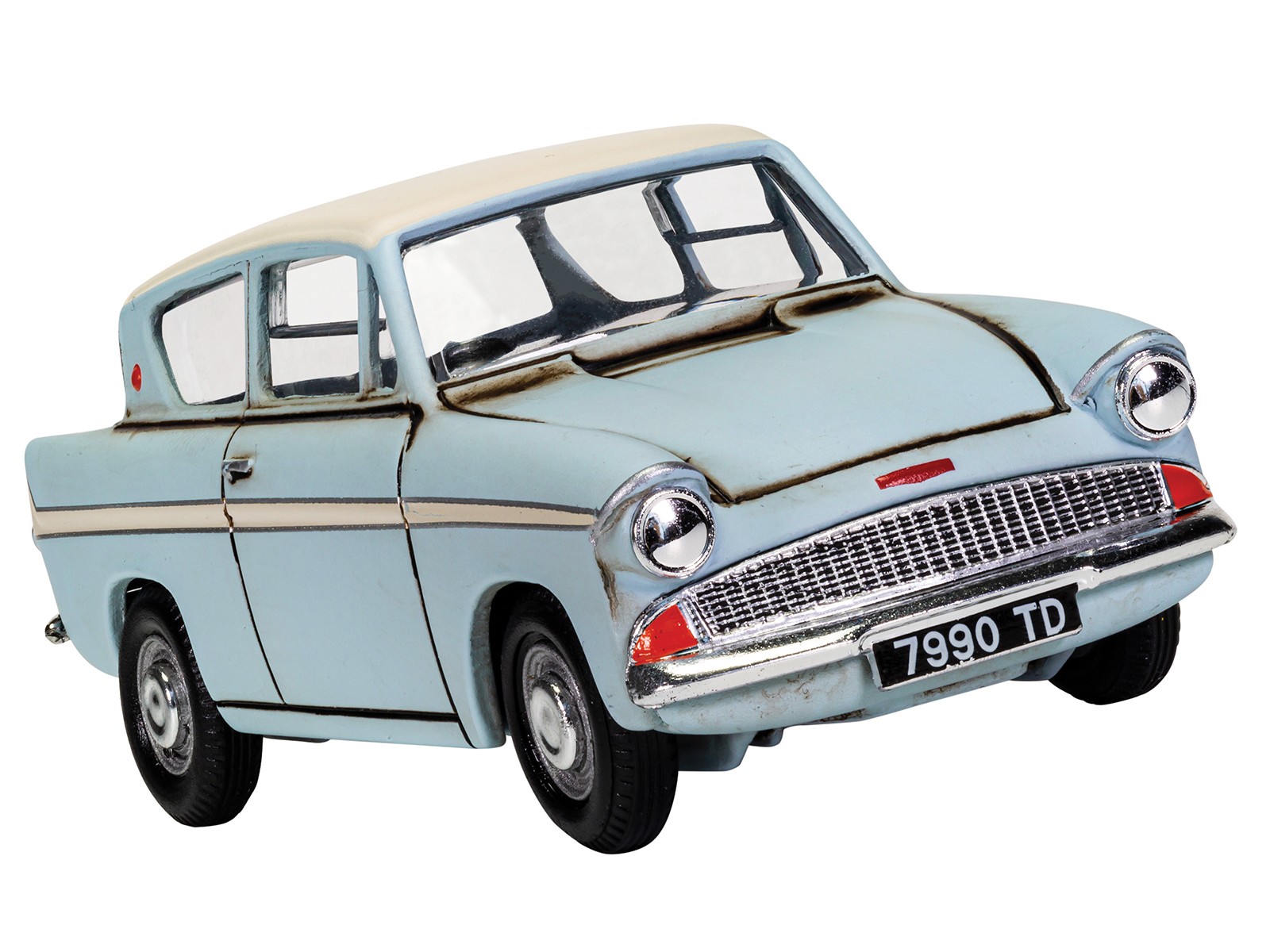 Flying Ford Anglia RHD (Right Hand Drive) Light Blue with White Top (Weathered)
