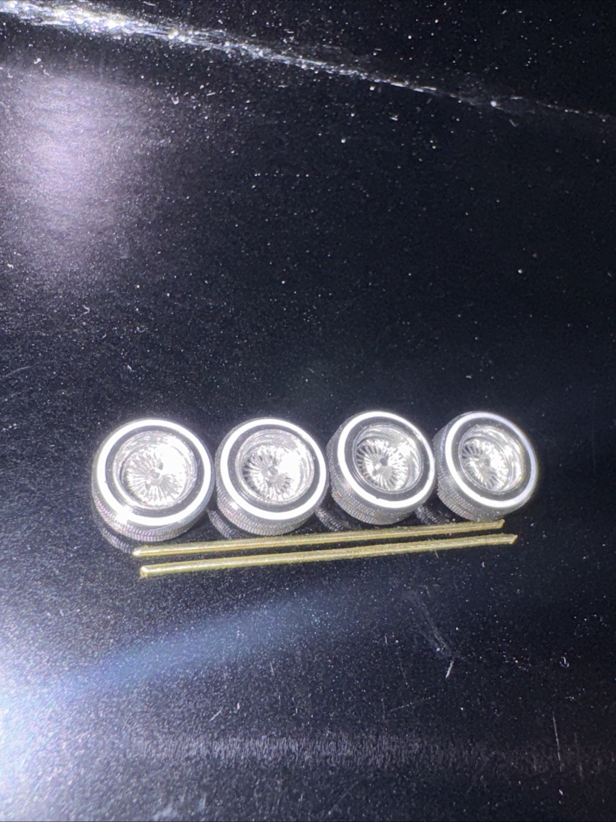 1/64 Lowrider Spoke Wheels With White Wall Tires and 2 Prong Knock Offs “NO CAR”