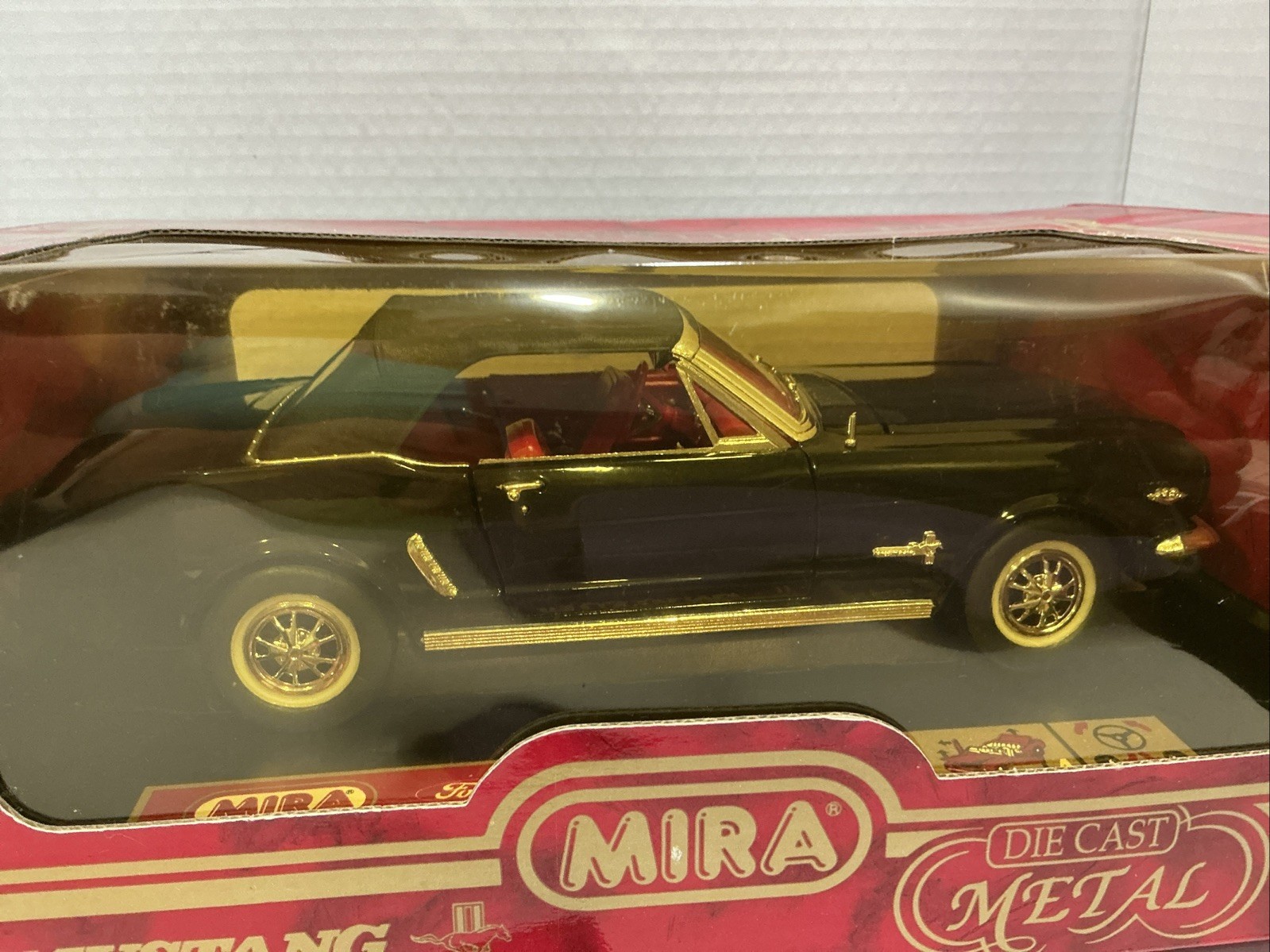 MIRA GOLDEN LINE 1965 Ford Mustang ~ Black With A Black Soft Top 1:18 Diecast