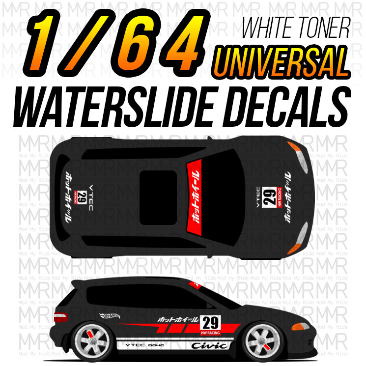 1/64 Scale CIVIC EG STRIPE – Drag Custom White Toner Universal WaterSlide Decals