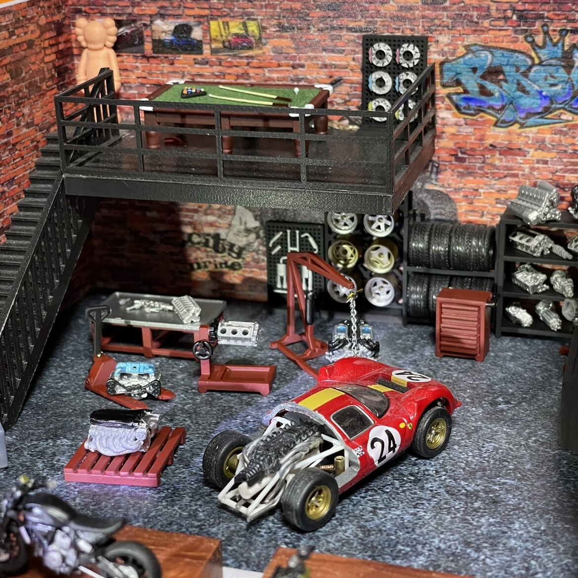 Diorama 1/64 Diecast Car Garage Model Set Repair Workshop Display Accessory Prop