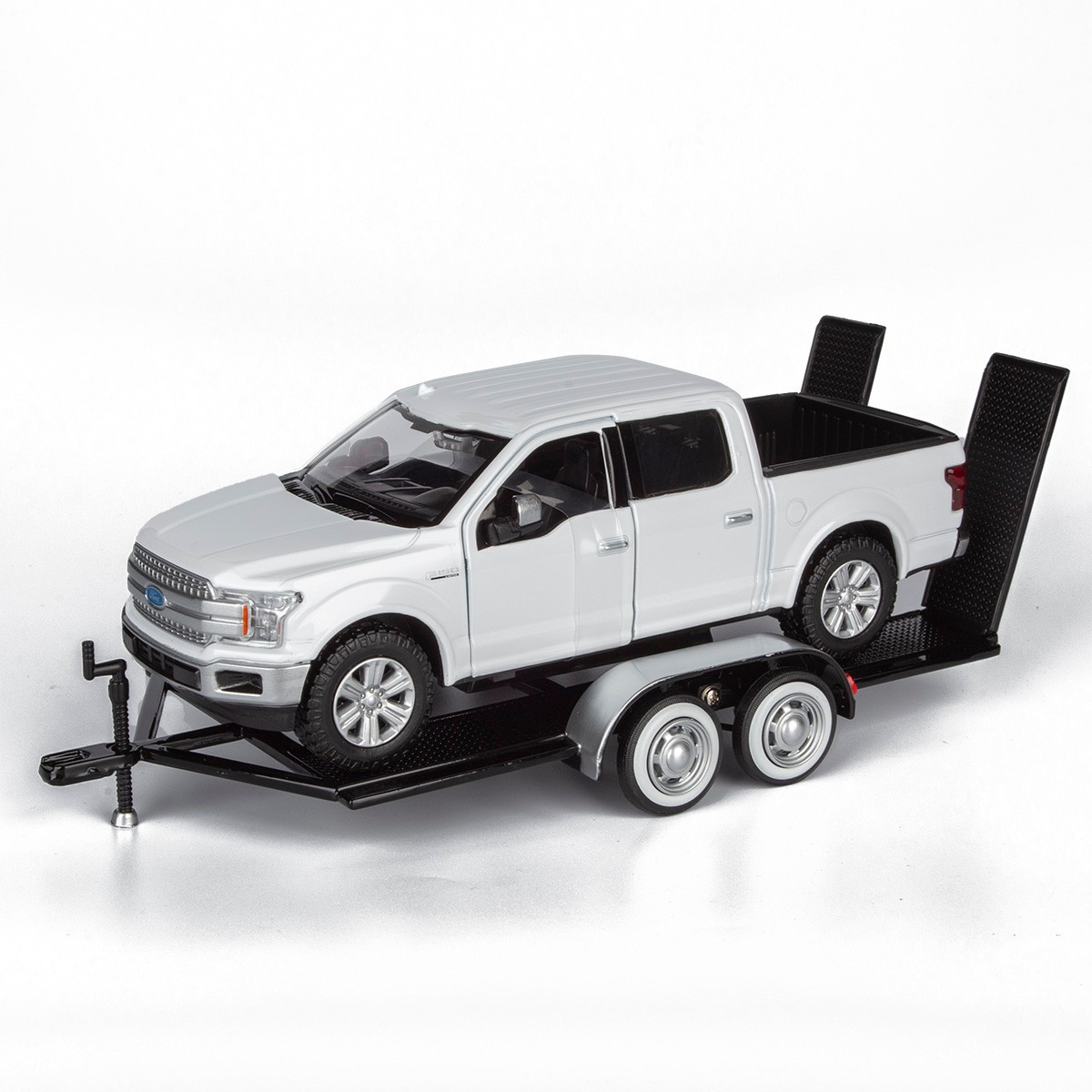 Motormax 1/27 2019 Ford F-150 Lariat Crew Cab Pickup Truck w/ Car Hauler Trailer