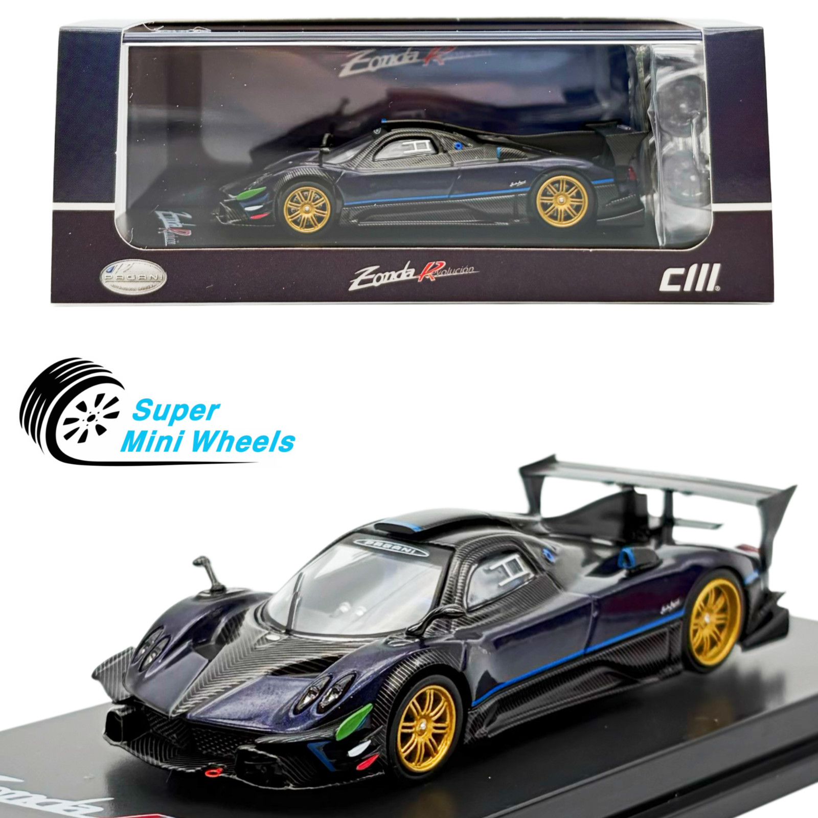 CM-Model 1:64 Pagani Zonda Revlucion – Metallic blue with Carbon Fiber