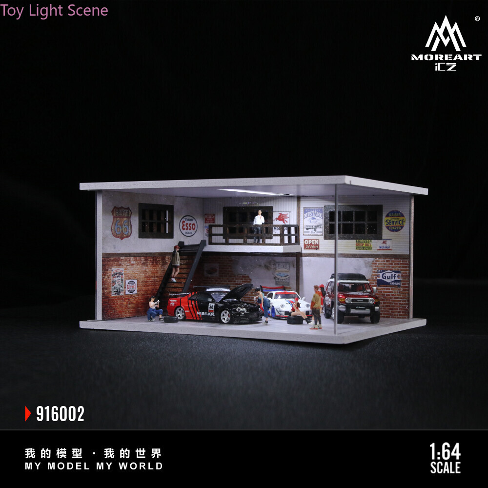 1/64 Garage Diorama Diecast Car Display Case LED Lighting Parking Lot Scene US