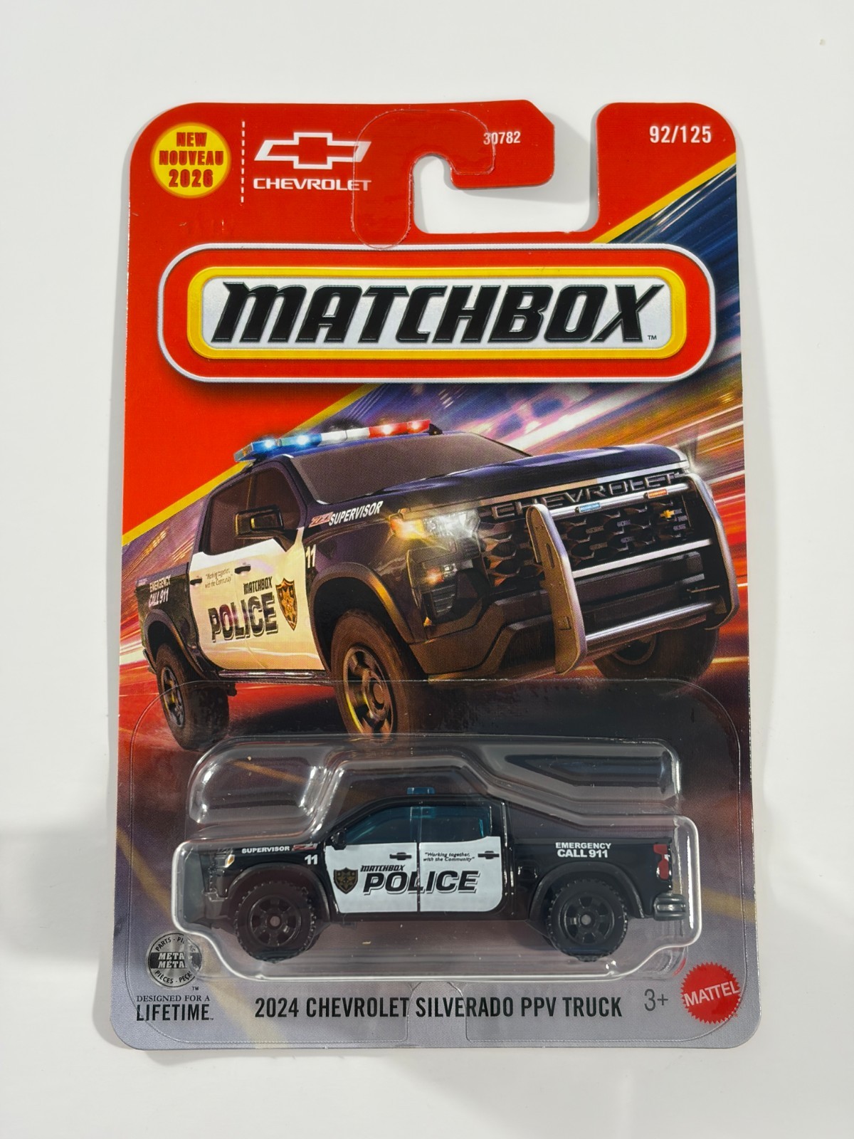 2026 Matchbox MB MBX 2024 Chevrolet Silverado PPV Truck police #92 pickup cop