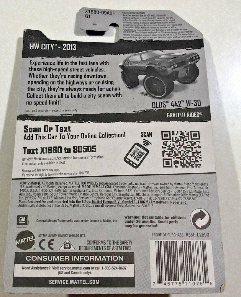 2013 Hot Wheels HW City Series Olds 442 W-30 GRAFFITI RIDES Red