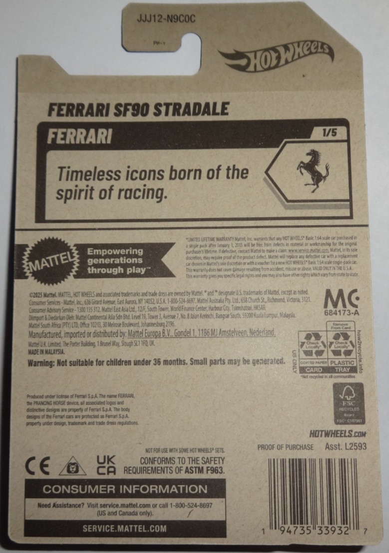 2026 Hot Wheels 41/250 Blue Ferrari SF90 Stradale 1/15 MOMC