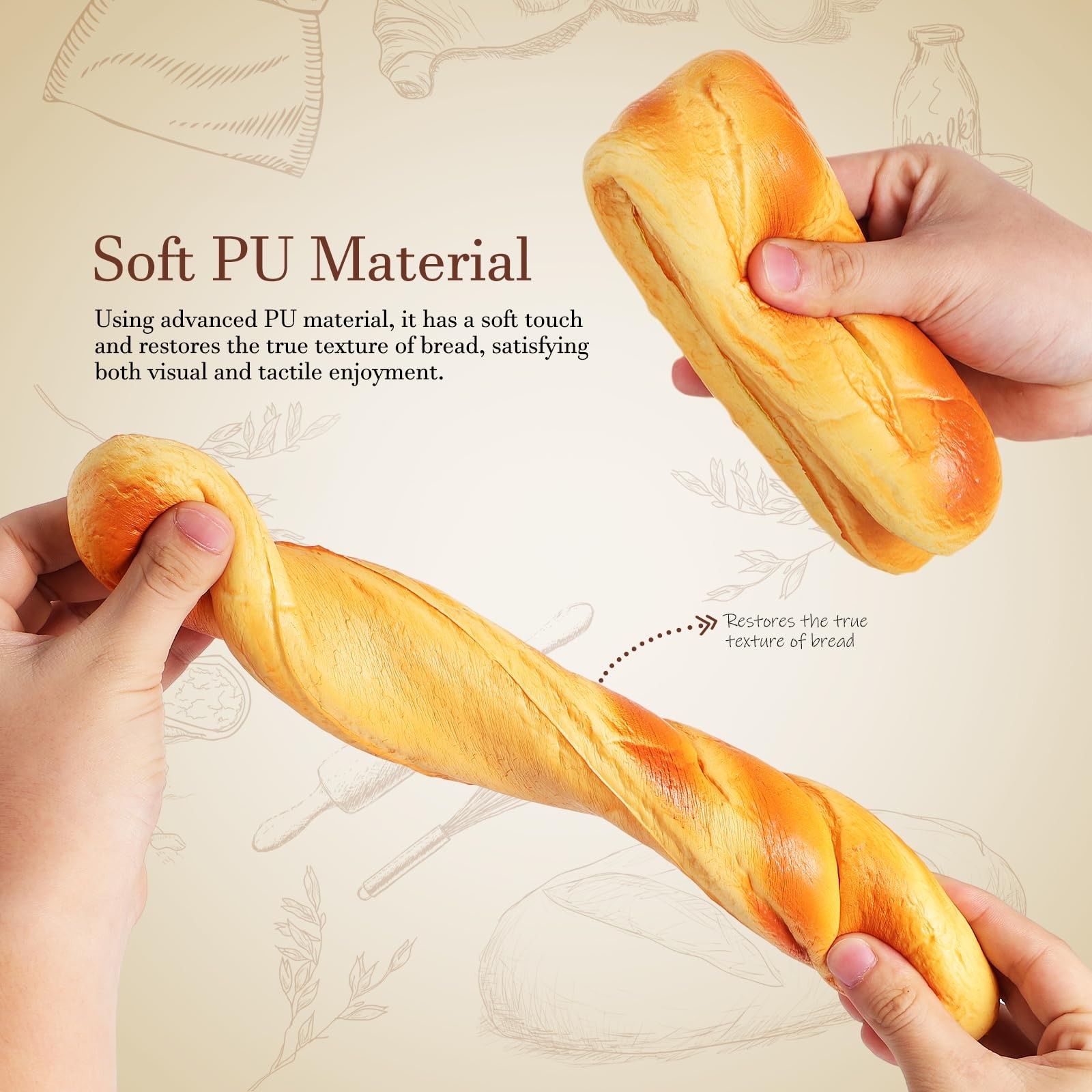 Artificial Bread 2 PCS Realistic French Long Loaf PU Fake Baguette Prop