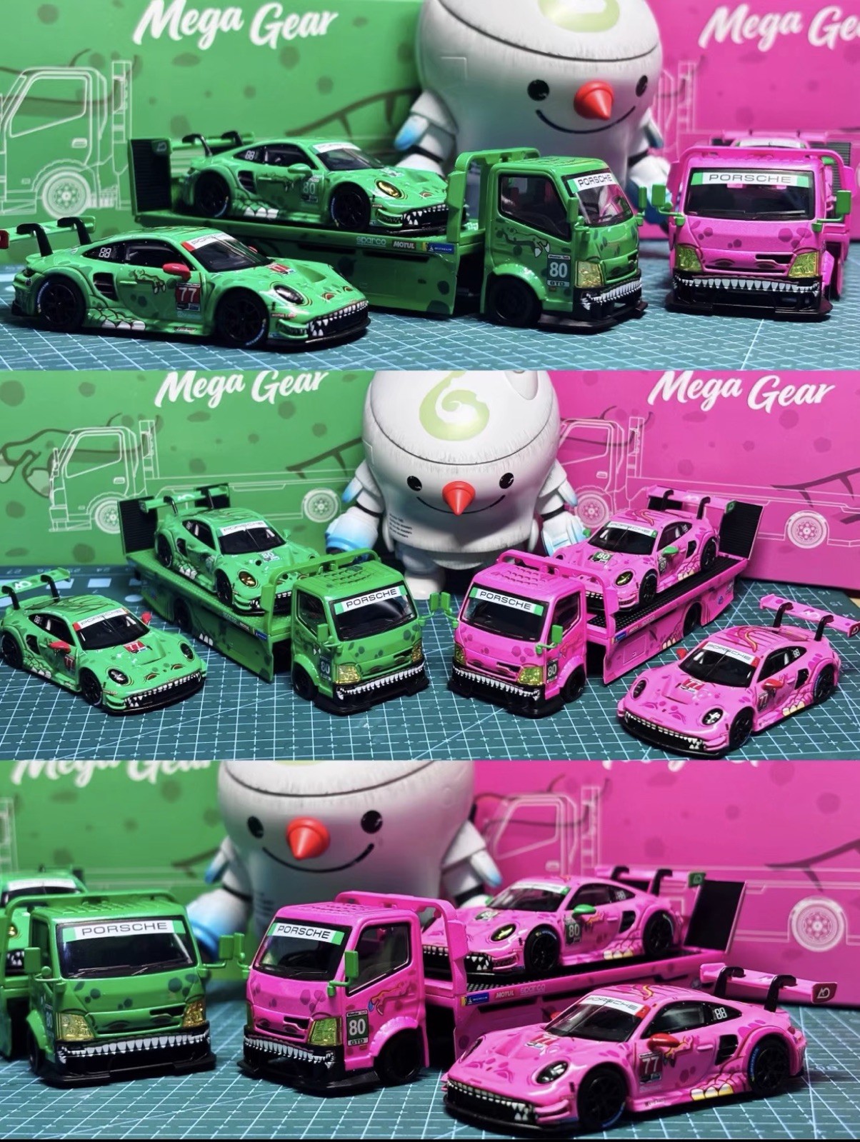 MG 1:64 H300 Custom Tow Flatbed Truck Dinosaur Model Diecast Metal pink US SHIP!