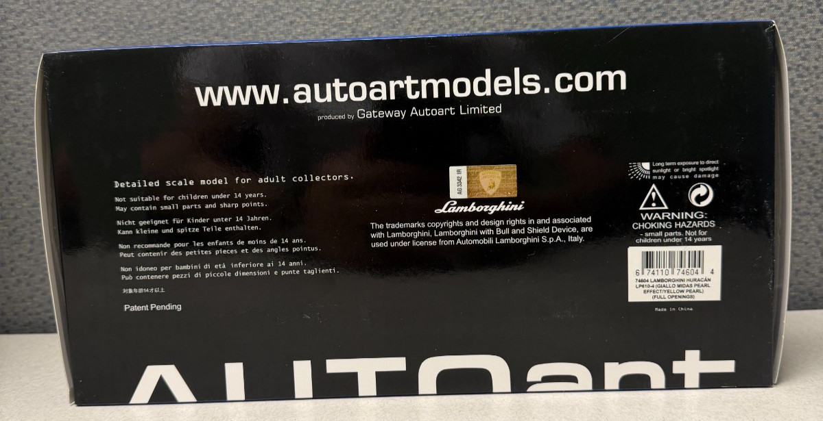 1/18 Autoart Lamborghini Huracan LP610-4 (Yellow) Diecast Car Model