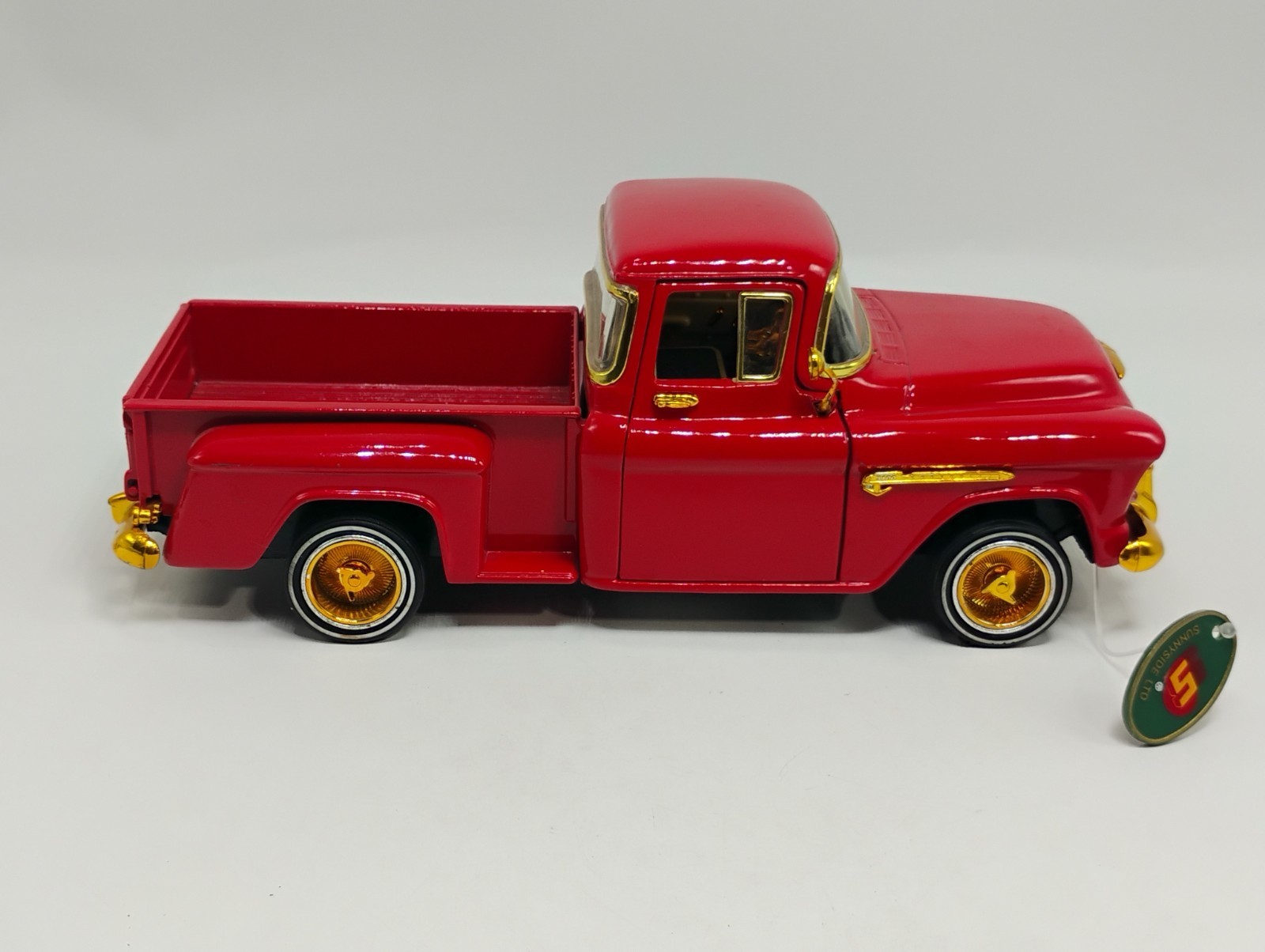 RARE Sunnyside 1:24 Scale Red 1955 Chevy Pickup Lowrider w/ Gold Dayton’s & Trim