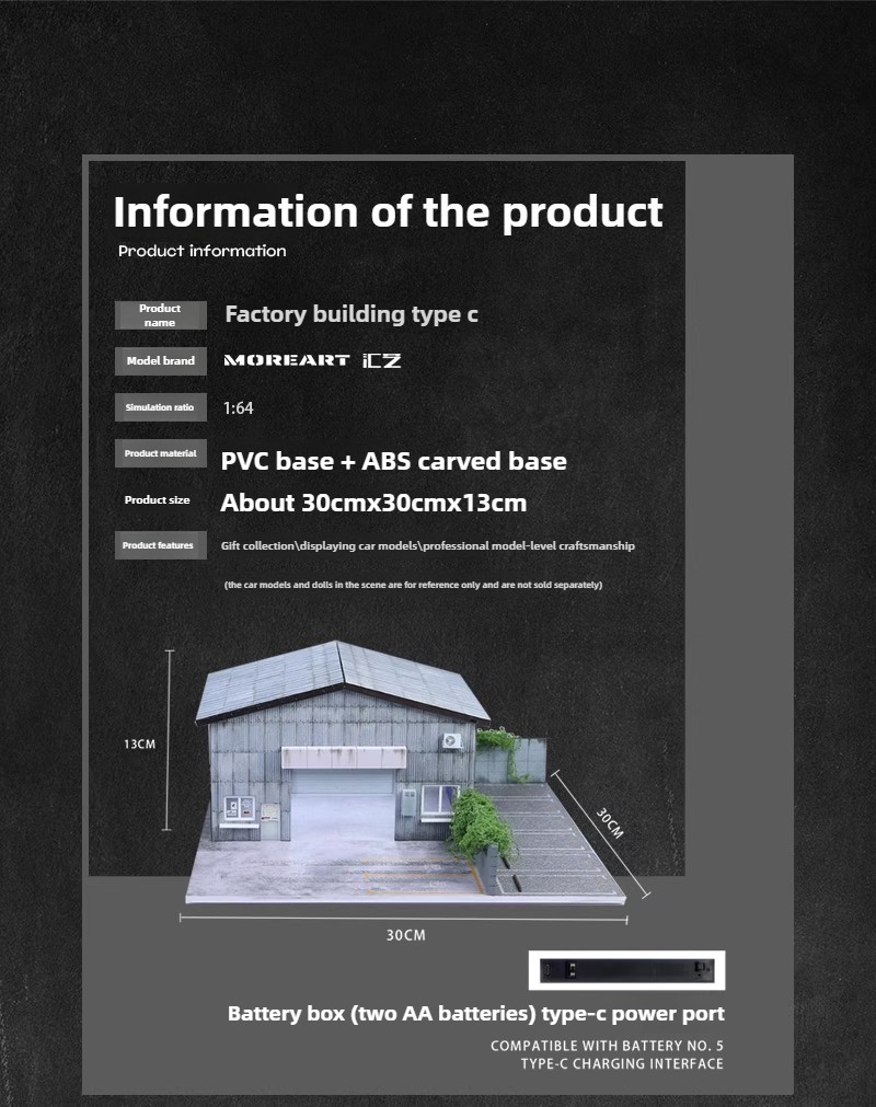 Diorama 1/64 Car Garage Model LED Repair Workshop Building Scene Model Display