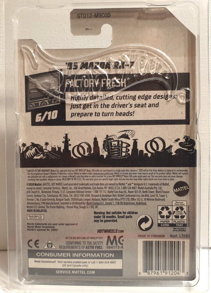 Hot Wheels Super TREASURE HUNT ’95 Mazda RX-7 Factory Fresh in Protector