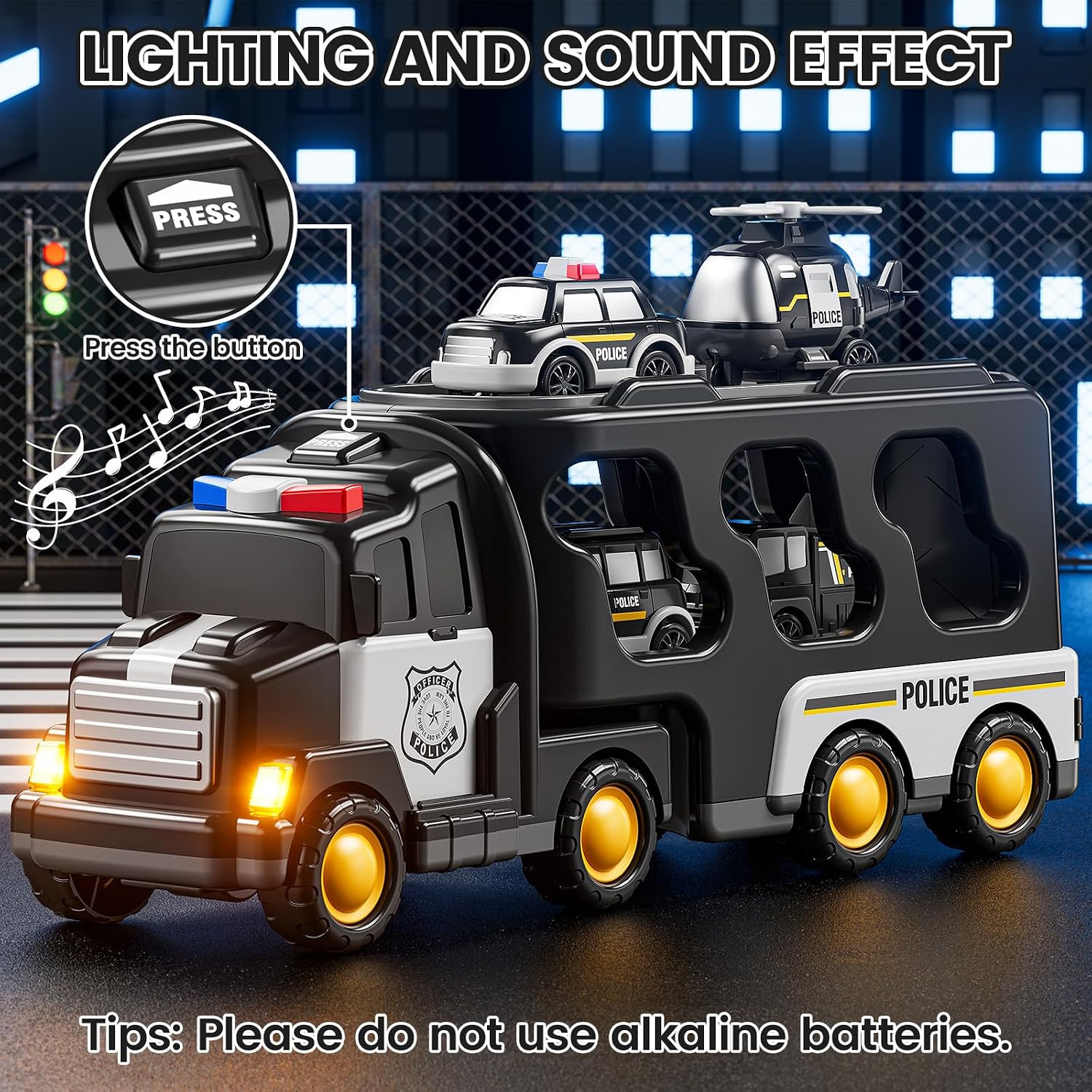Police Truck Toy for 3 4 5 6 Years Old Boys – Carrier Vehicle Toy Set with 3 Sma