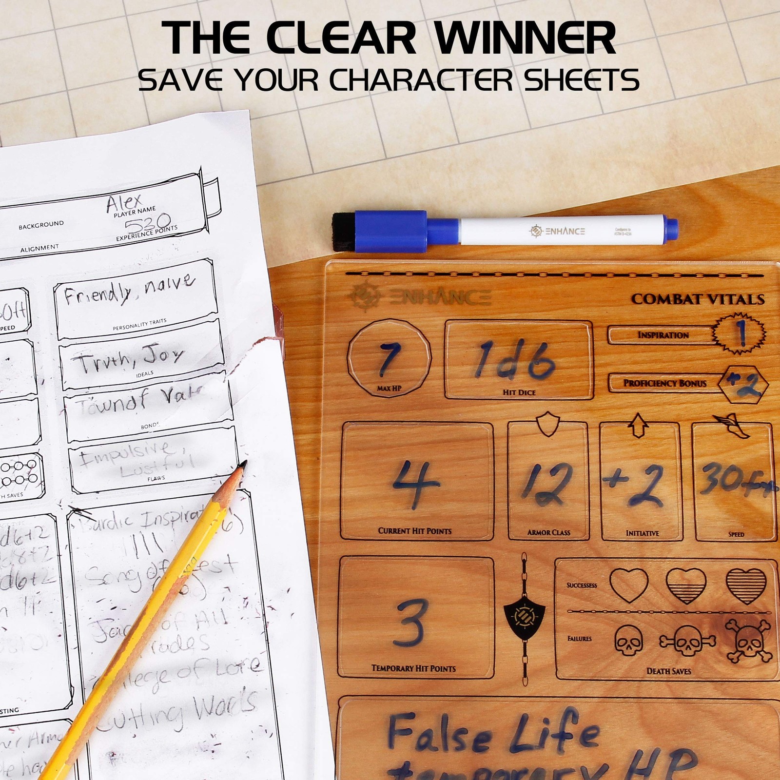Tabletop Acrylic Character Sheet Set – Reusable 5e Dungeons and Dragons Chara…