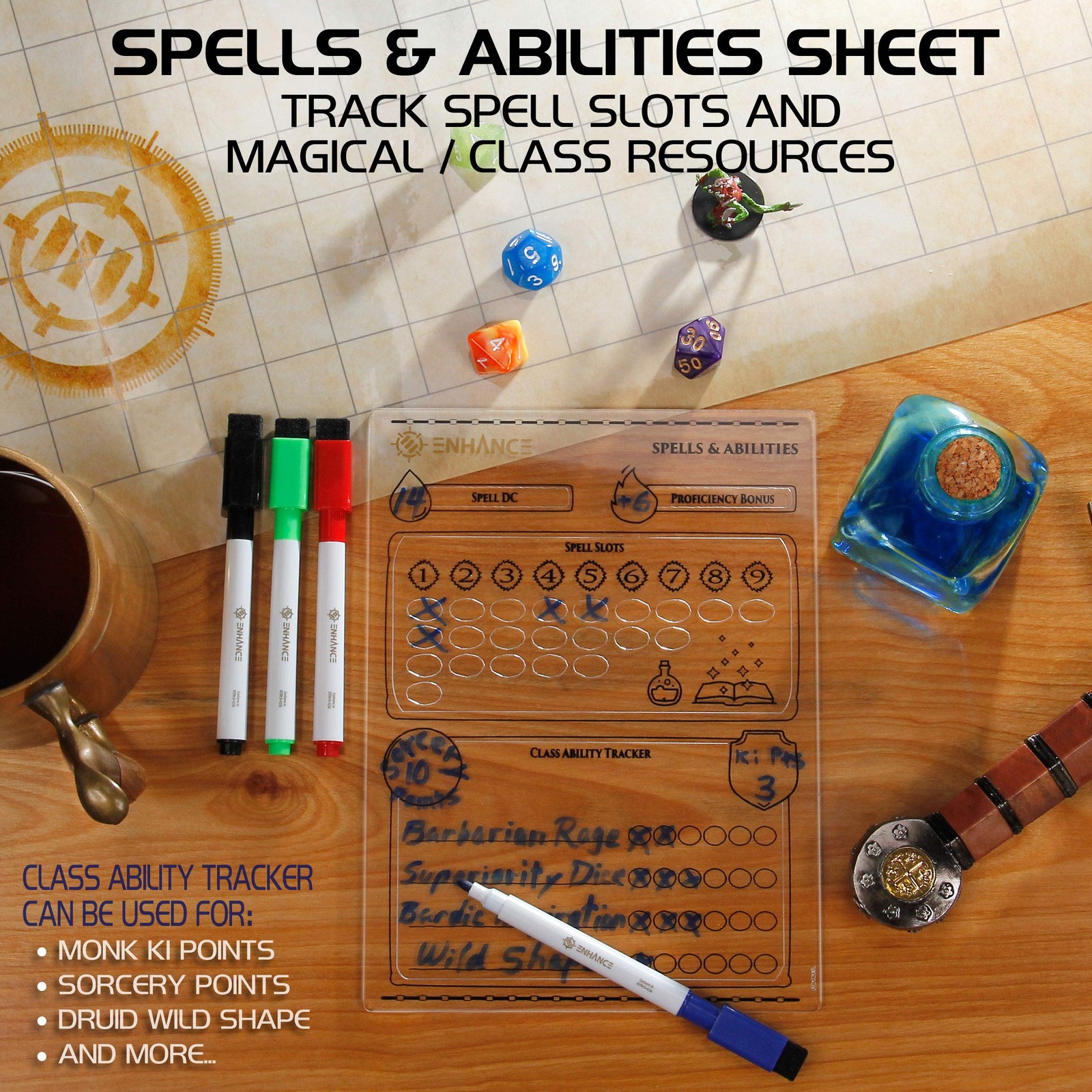 Tabletop Acrylic Character Sheet Set – Reusable 5e Dungeons and Dragons Chara…