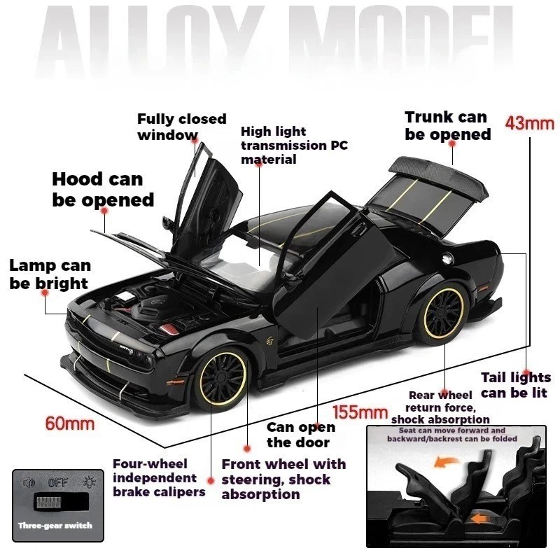 1:32 Ddg SRT Hellcat Redeye Diecast Car Alloy Model – Sound Light Toy Gift