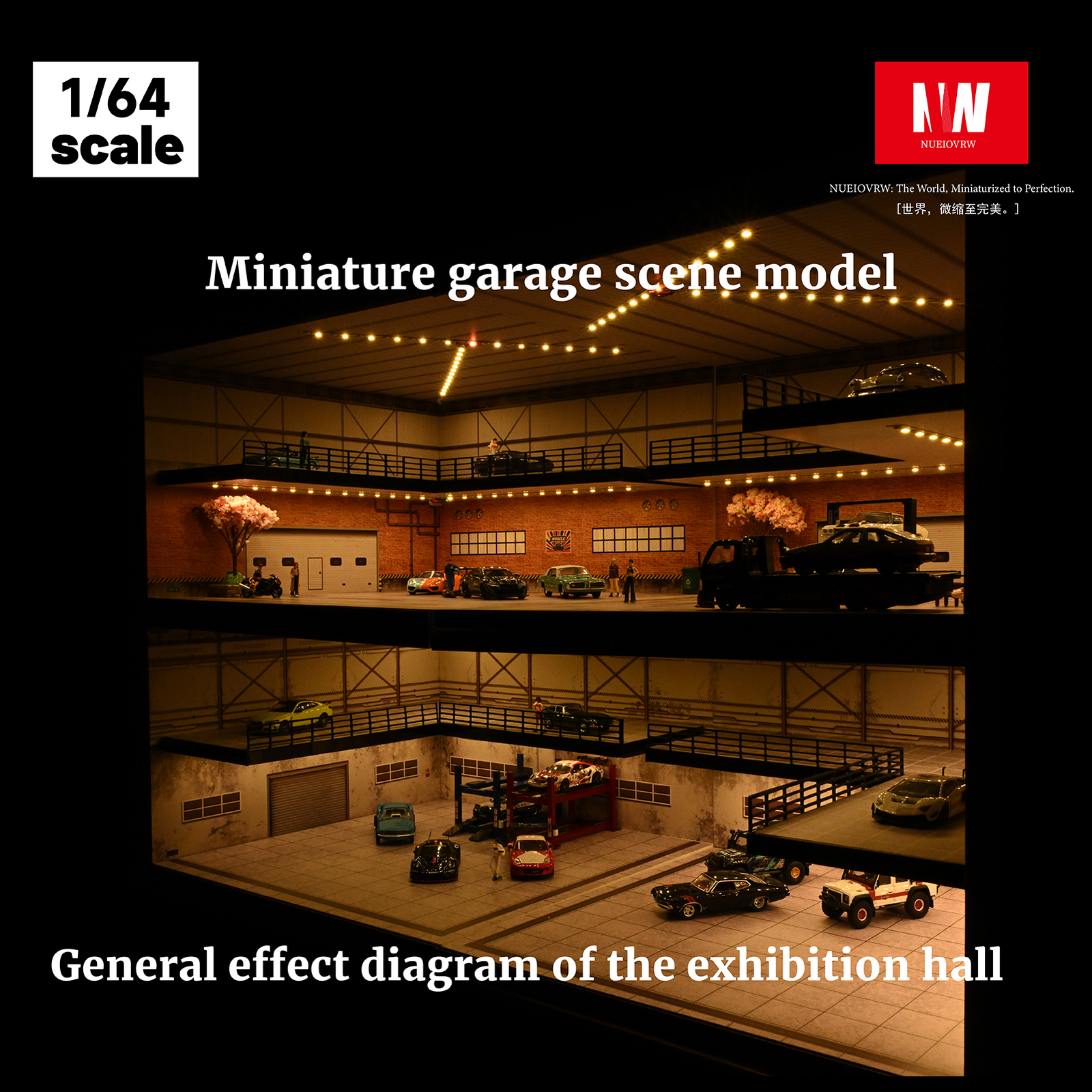 1/64 Diorama Car Garage Model LED Lighting Car Showroom Scene Display Model Gift
